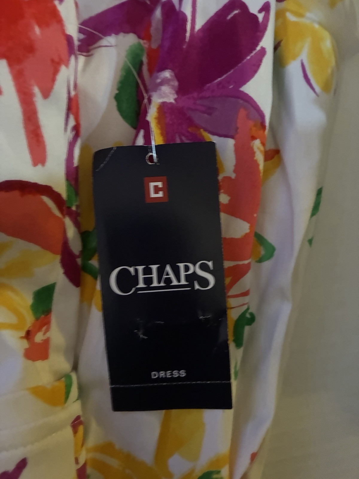 CHAPS White Floral Mini Fit & Flare Dress Women Size 10 V-Neck Sleeveless Zip Up