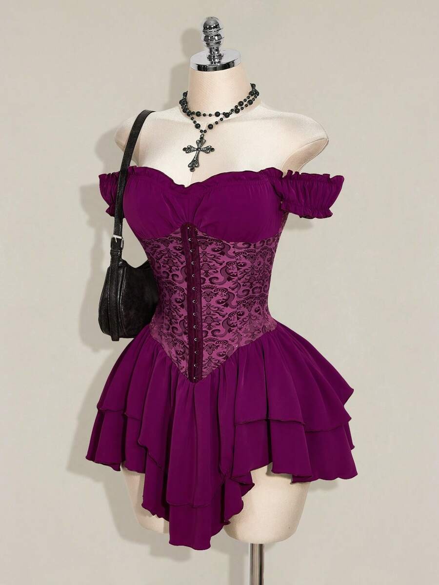 Off The Shoulder Mini Dress Lace Cold Shoulder Asymmetrical A Line Party