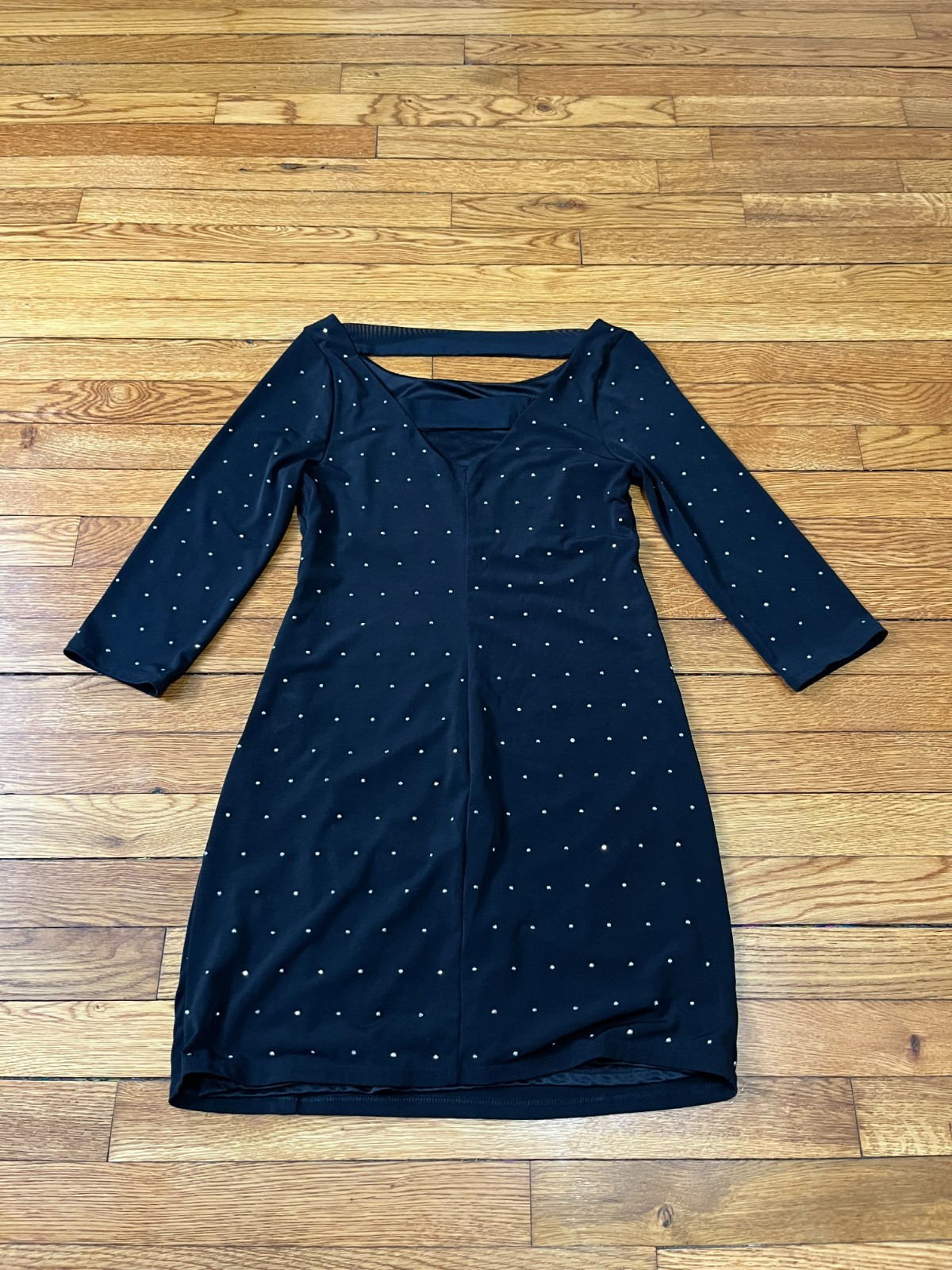 Express Black Rhinestone Mini Dress 3/4 Sleeve Women’s Size Small Open Back