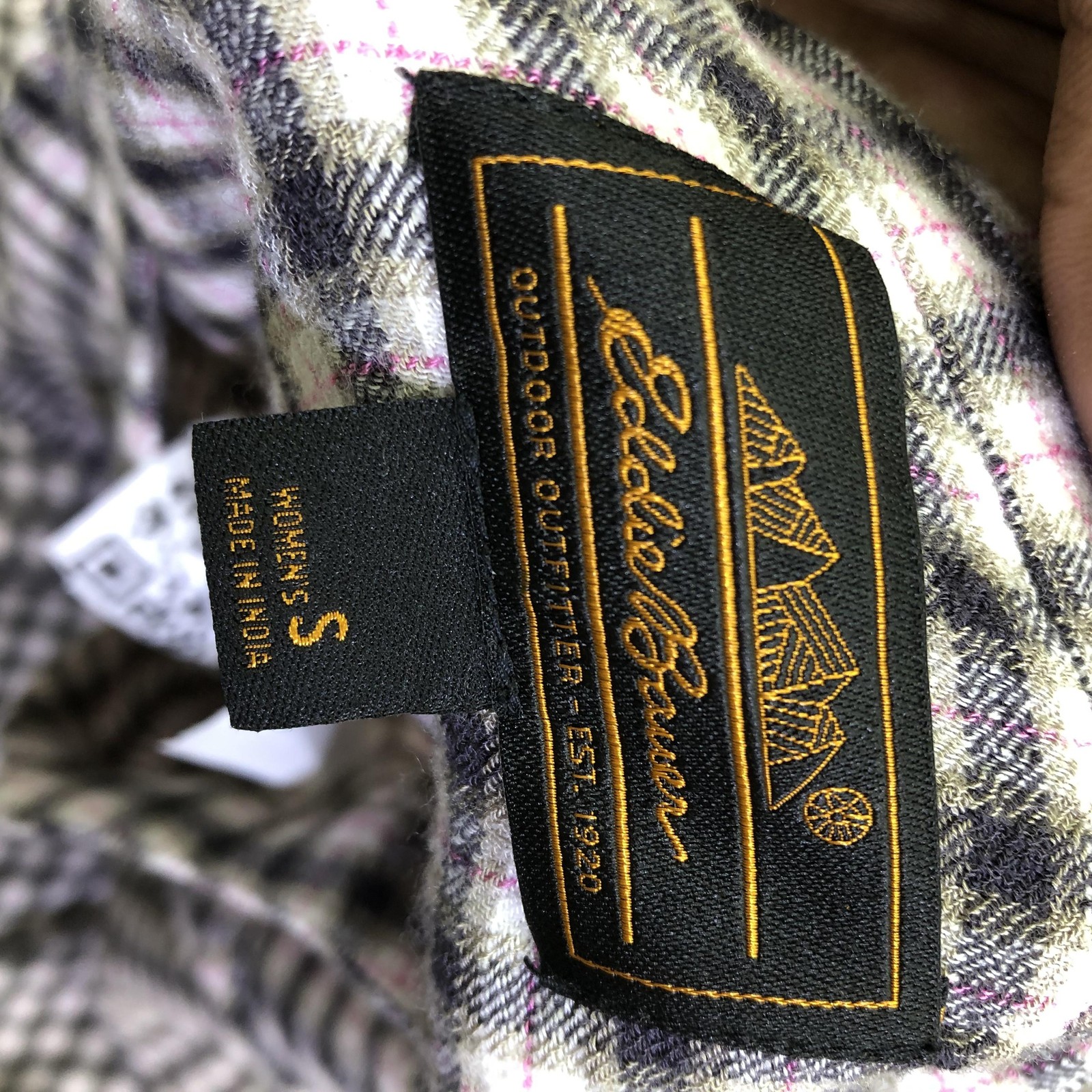 Eddie Bauer Shirt Dress Womens Small Black Plaid Button Belted 3/4 Sleeve Midi