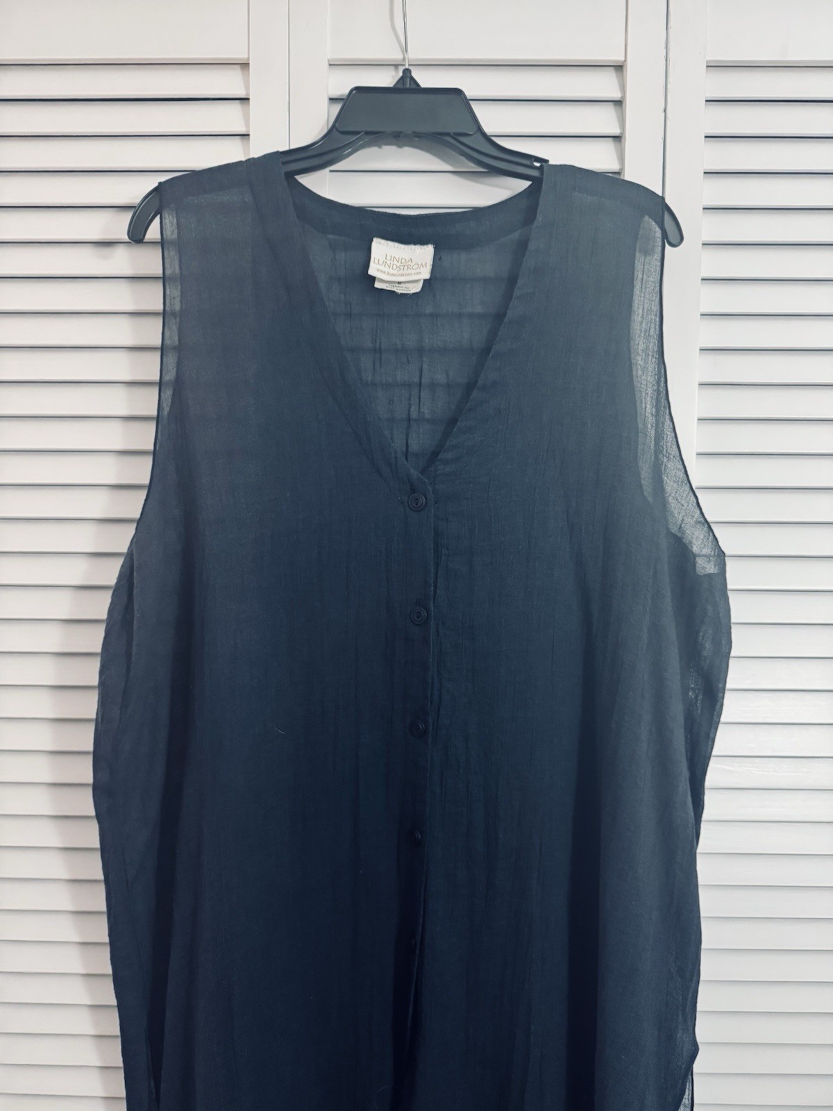 EUC Linda Lundstrom navy blue maxi tunic dress buttons at the front M (L-XL)