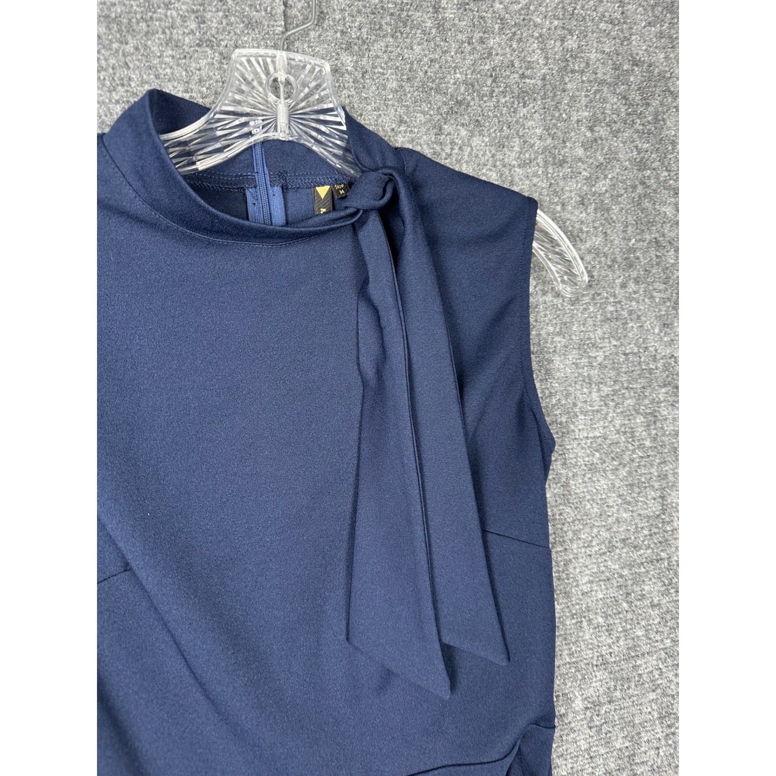 Miusol Womens Tie Neck Sheath Dress Size M Sophisticated Navy Blue Career Chic
