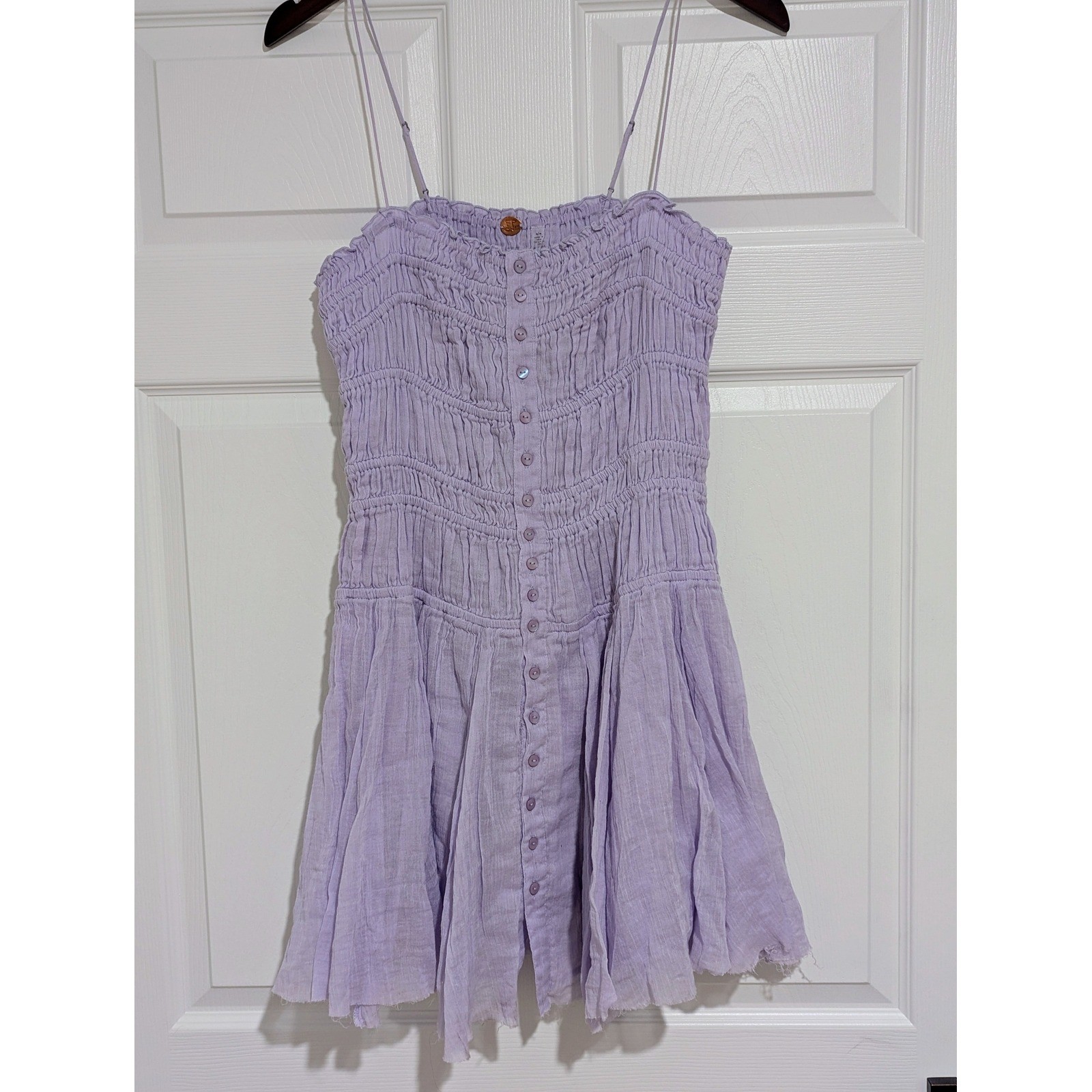 Free People FP One Adella Smocked Mini Slip Dress Lilac Purple Cotton Boho M