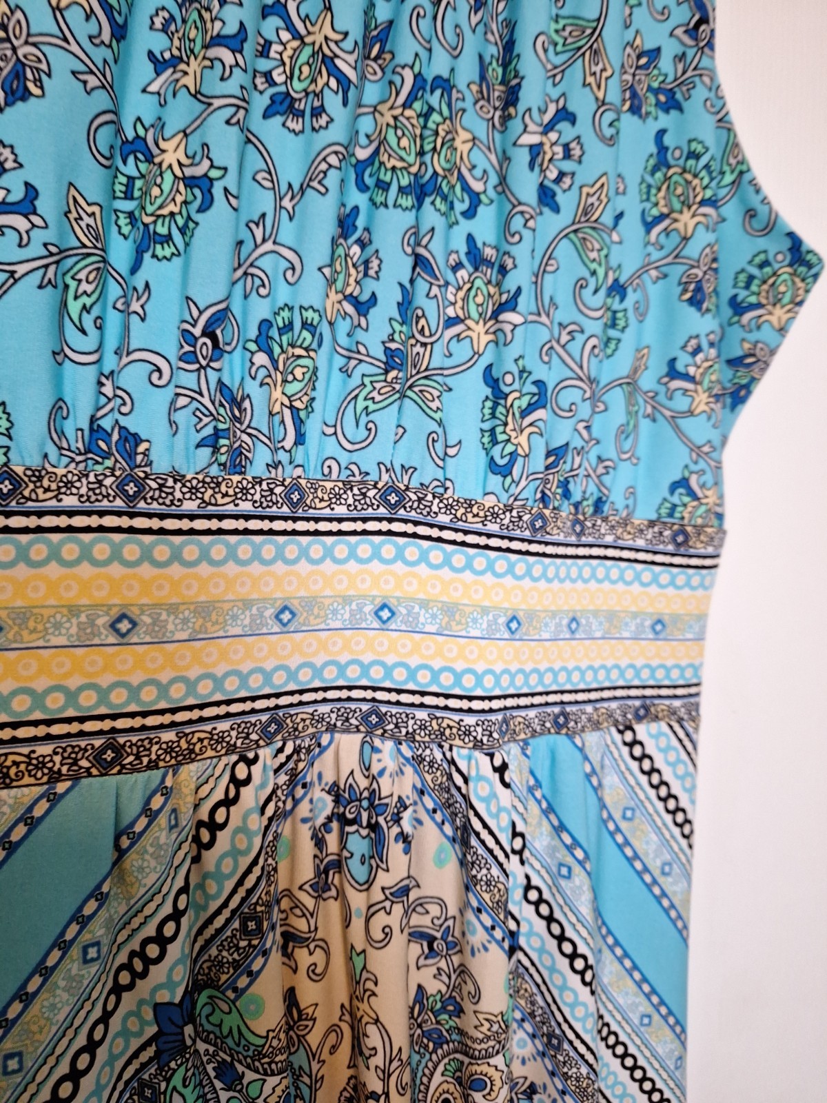 DB (Dress Barn)Turquoise and Black Geometric Pattern Size 16 Maxi Dress S/Less