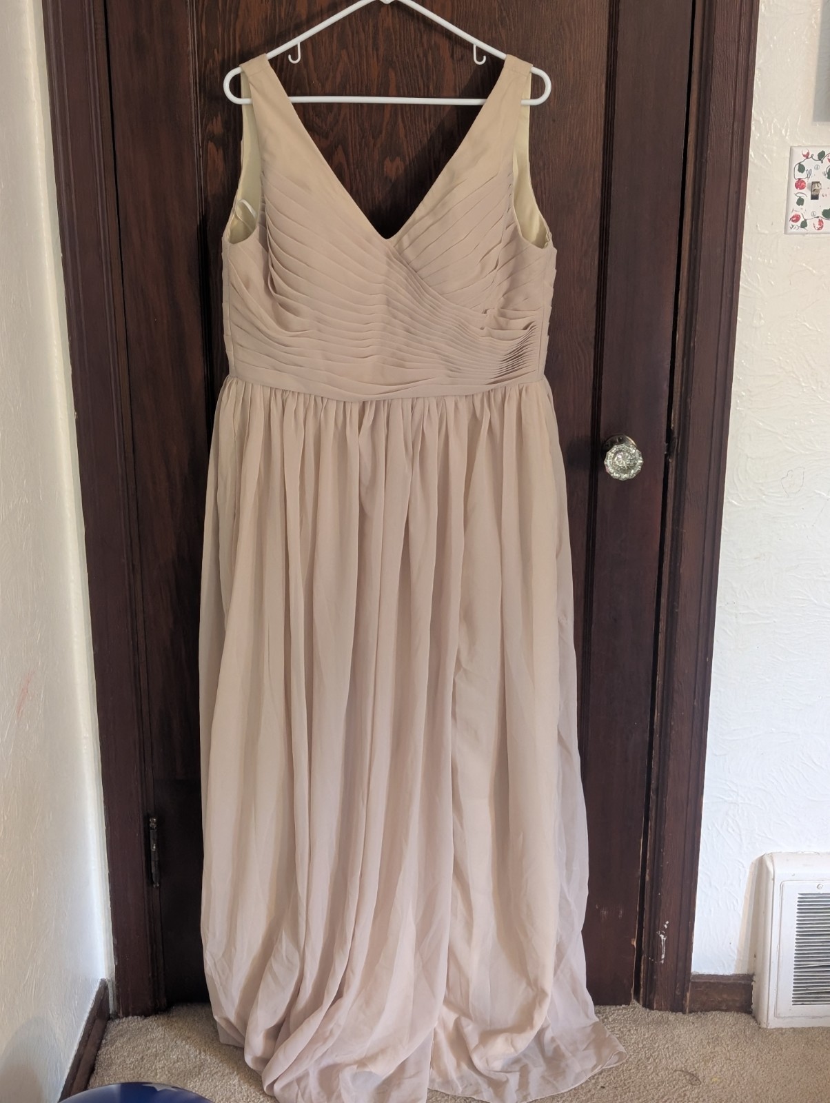 Ryanth Beige Cream Pleated Chest Tank Corset Back Maxi Bridesmaid Formal Mother