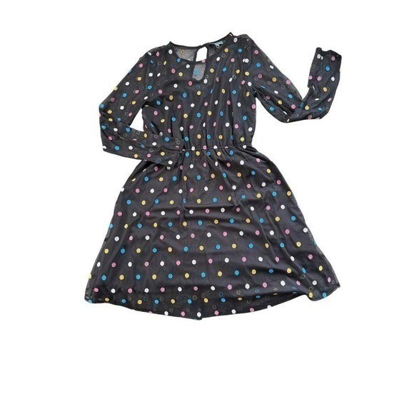 ModCloth Polka Dot Dress Large Black Sheer Overlay Whimsycore Retro