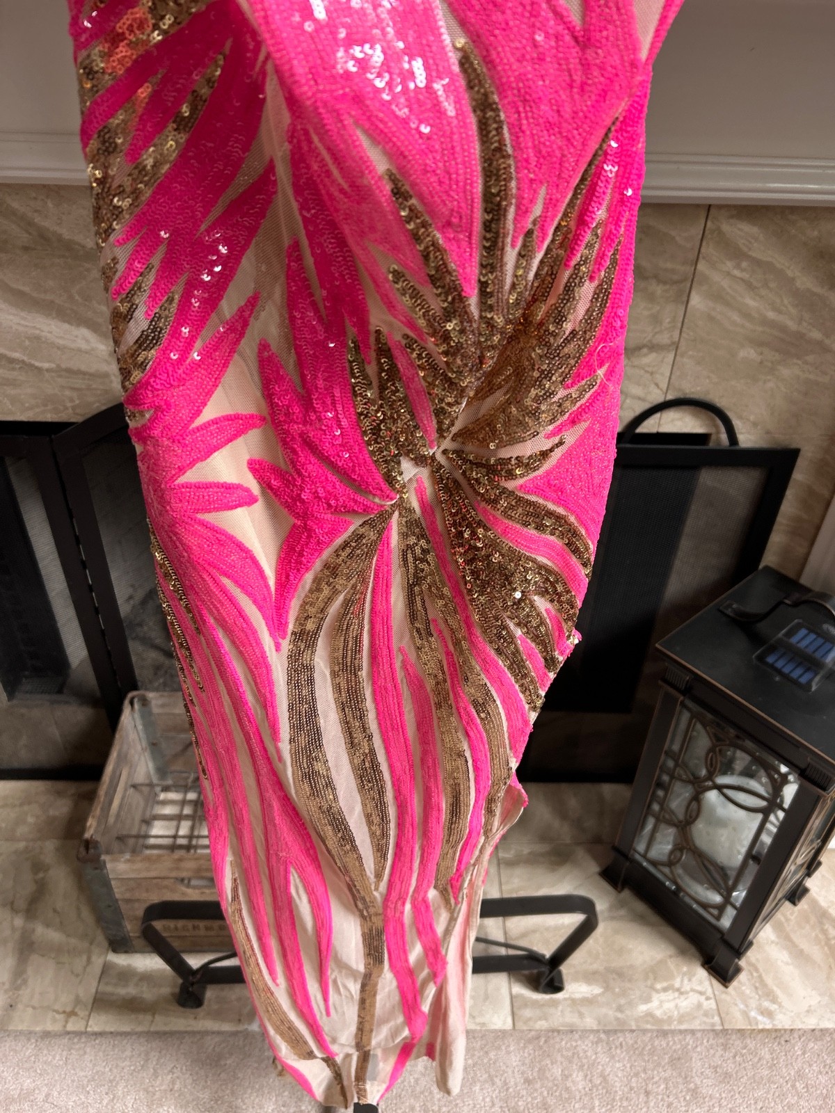 NEW FASHION NOVA “Rare Find” Sequin Maxi Dress with leg slit – Neon Pink – XL