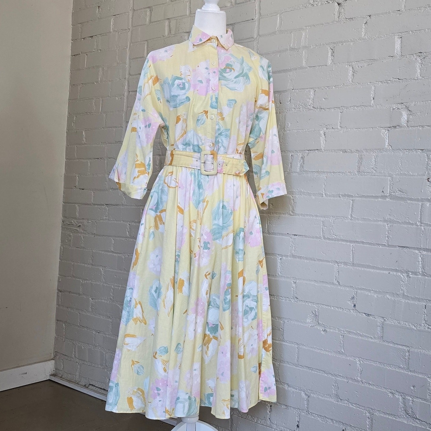 Vintage The American Shirt Pastel Watercolor Floral Cottagecore Cotton Dress