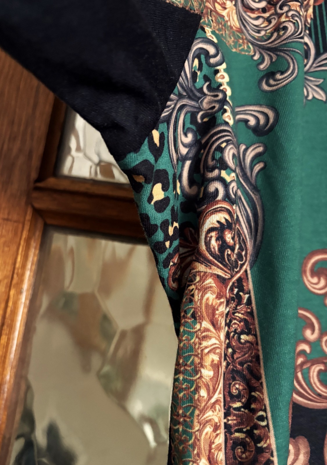 VGC Ladies PINK CLOVE Pine JUNIPER GREEN & ANTIQUE GOLD FILIGREE Print Dress 22