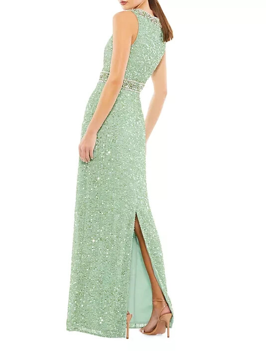 Mac Duggal Mint Green Bead & Sequin Column Gown Size 14 $498
