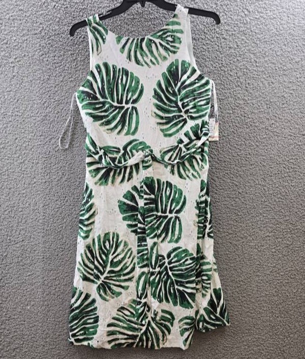 Anne Klein Printed Eyelet V-Neck Dress Women’s 10 White Dove Multi Sleeveless