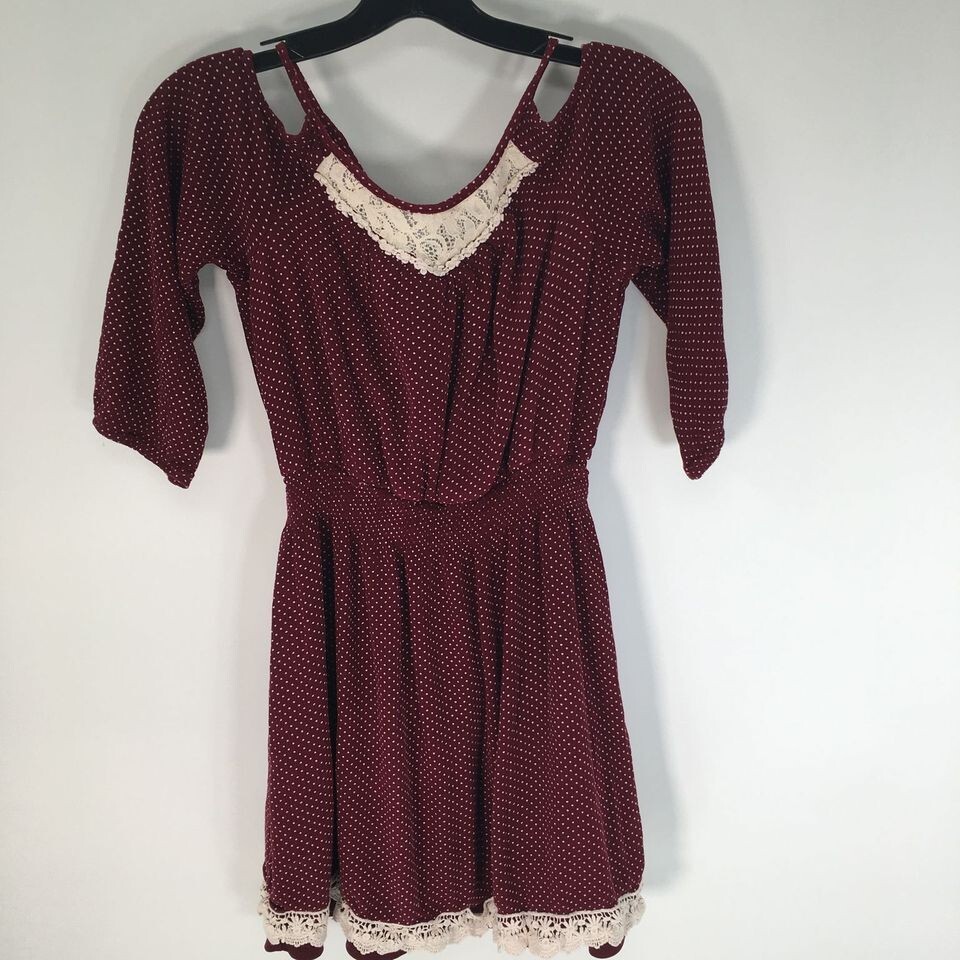 Zunie Dress Women’s 16 Maroon ¾ Sleeves Polka Dot