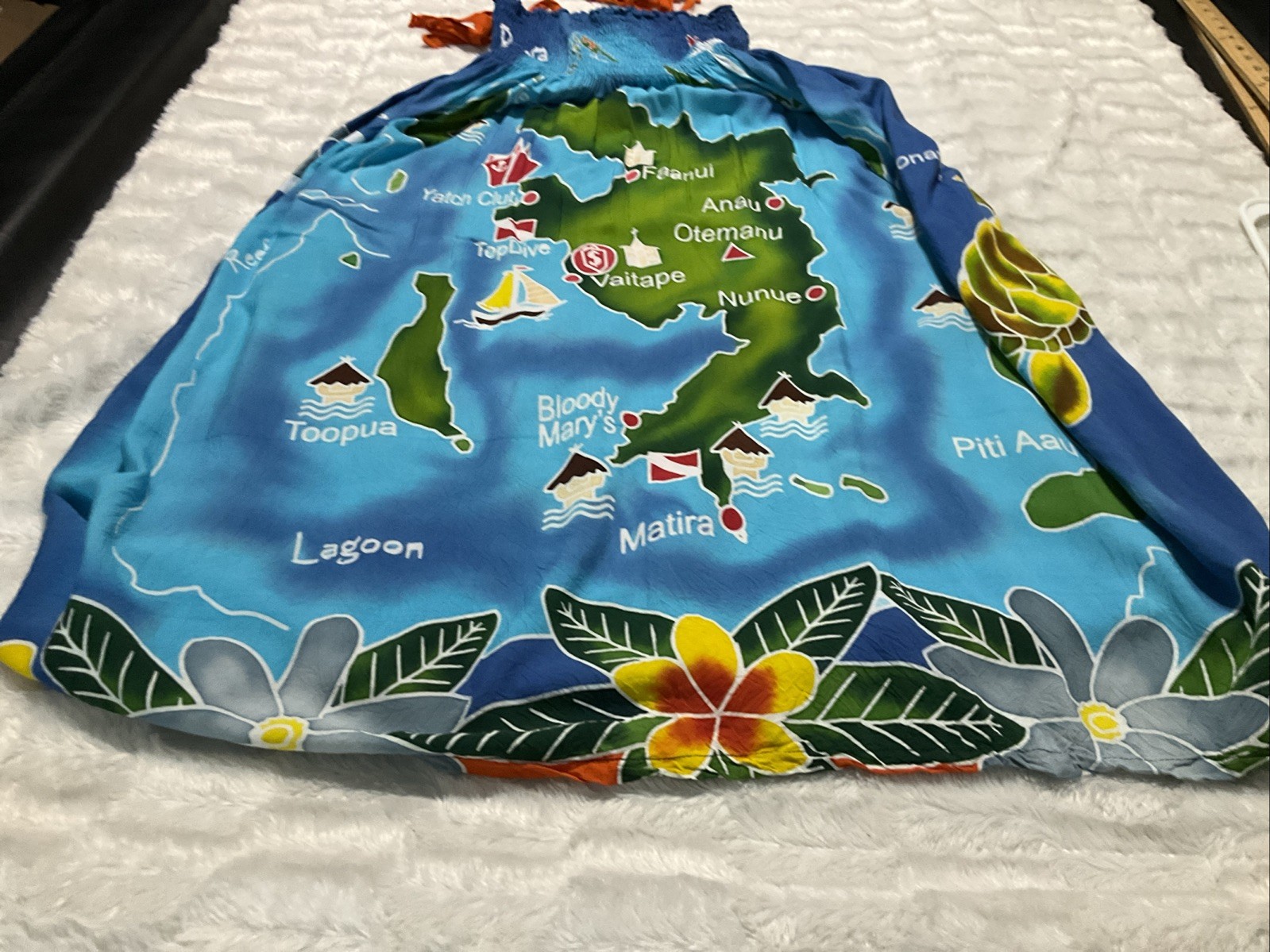 Bora Bora Womens Small Medium Tropical Map Sea Life Tie Shoulder Long Sundress
