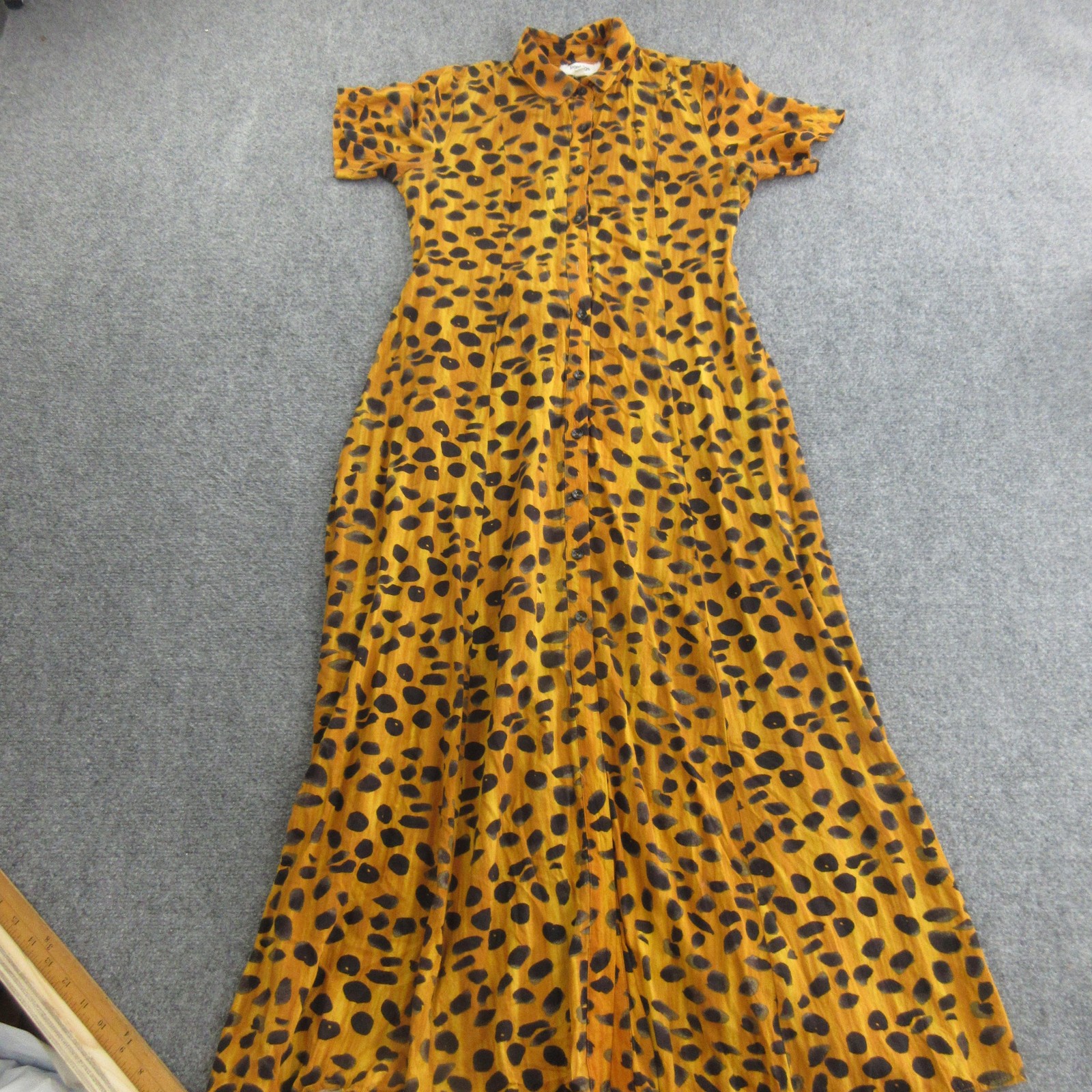 Porridge Shirt Dress Womens 6 Orange Leopard Maxi Short Sleeve Rayon Belted
