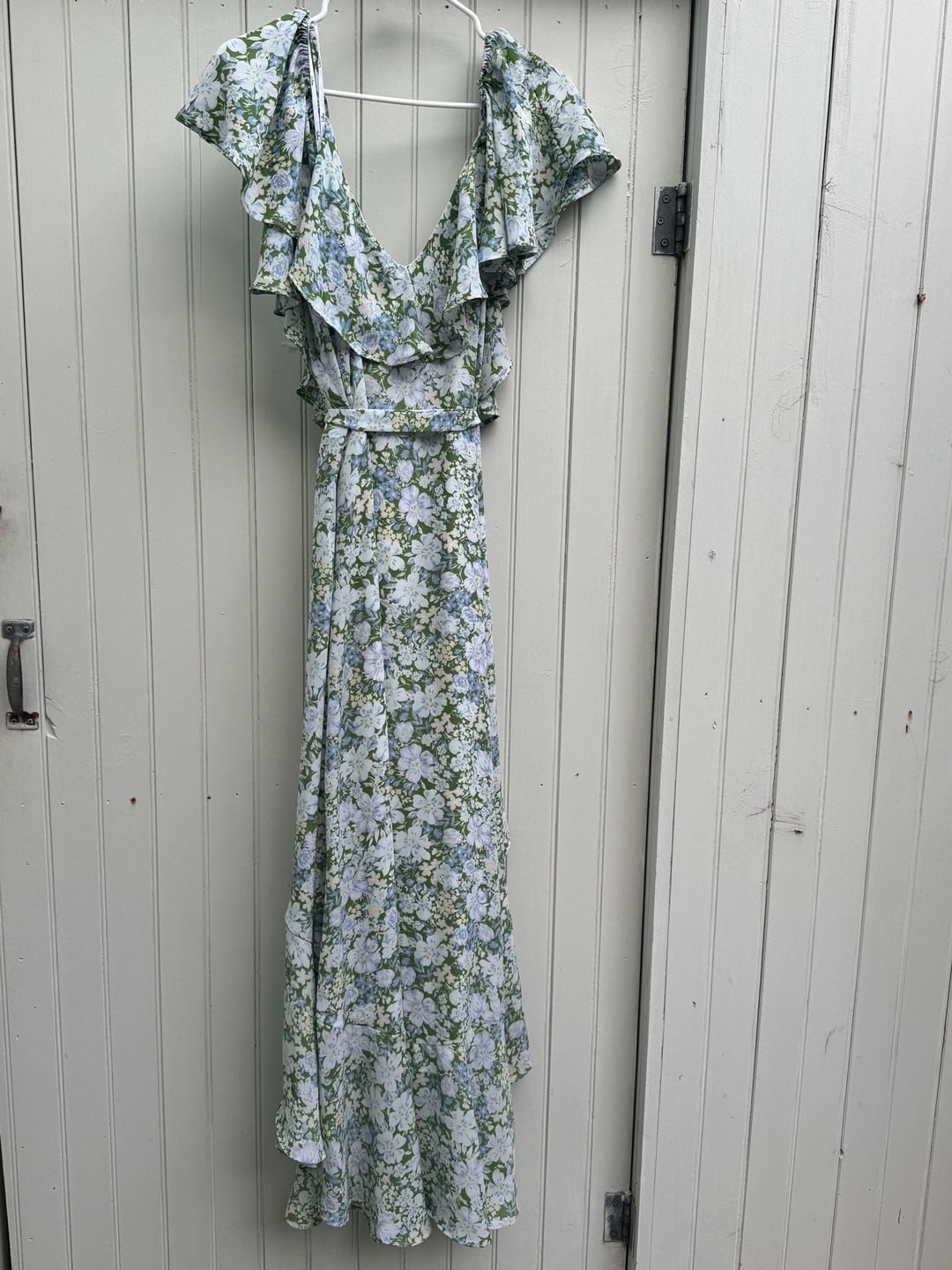 Lulus Rite of Spring Green Floral Print Cold-Shoulder Wrap Dress