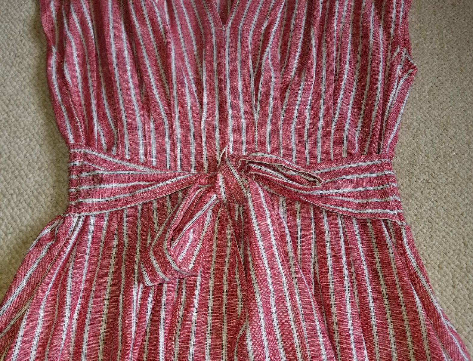 NWOT Womens Dress-MAX STUDIO-red/white striped linen hi-lo Resort Coastal-L