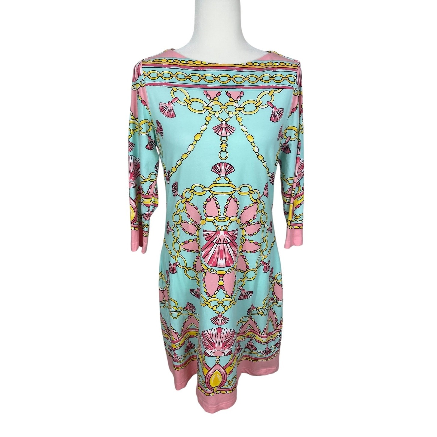 Barbara Gerwit Printed Dress Shells Chains Resort Wear Coastal Women’s Sz Medium