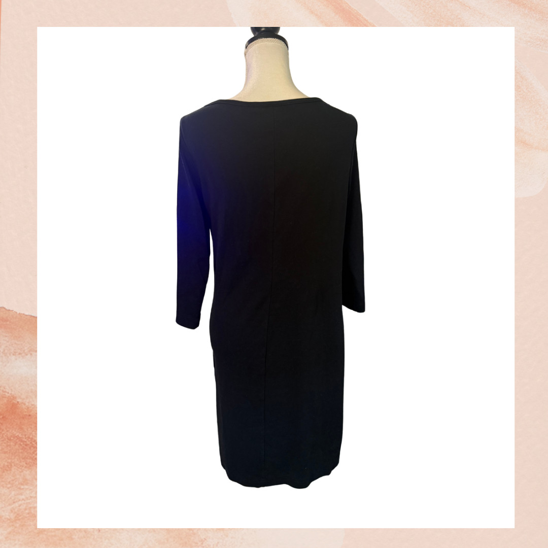 GAP Solid Black Wide Neck Elbow Sleeve Fitted Knee Length Dress Size Large