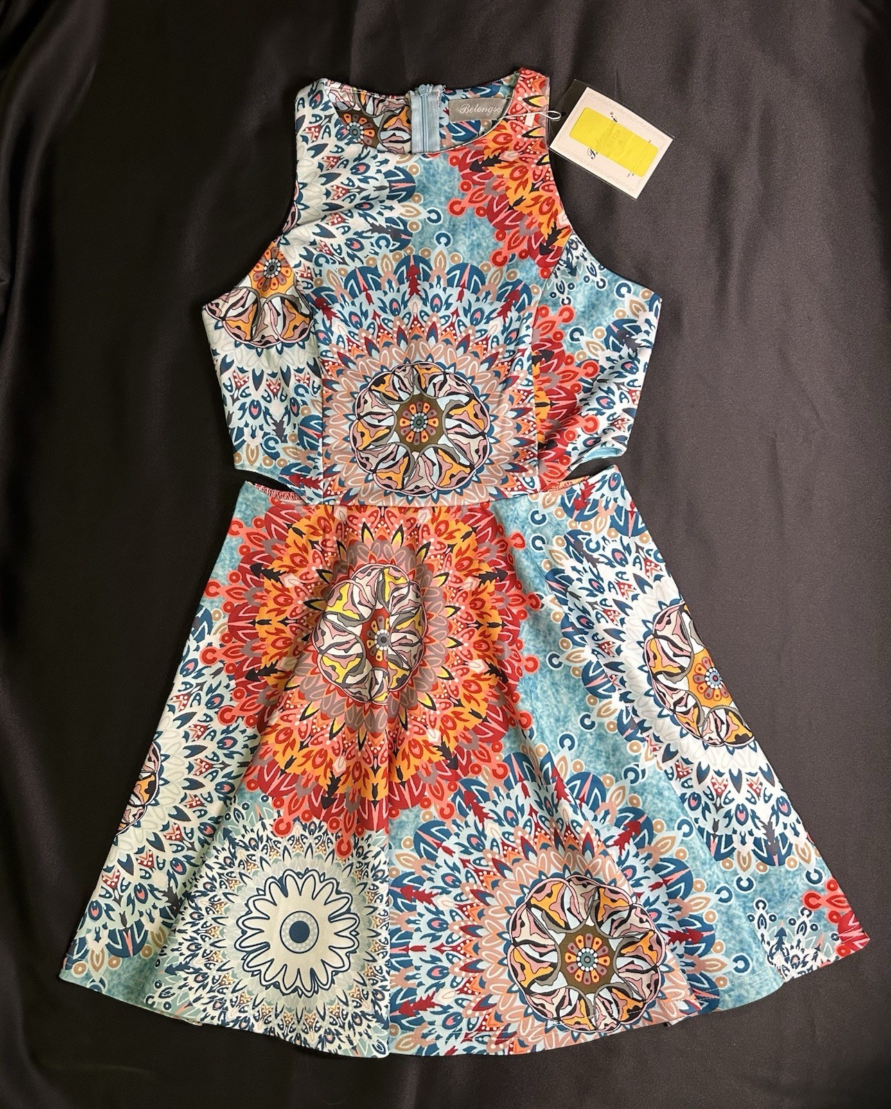 Belongsci Womens Sz S Mini Dress #8812 Sleeveless Cut Out Flare Racerback Floral