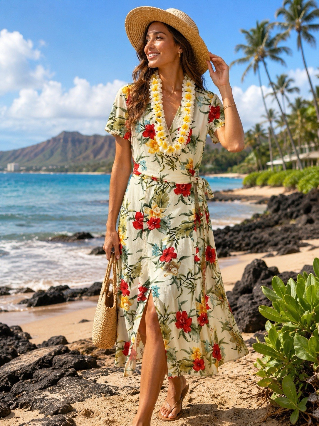 Vintage Caribbean Joe Tropical Hibiscus Floral Wrap Dress Resort Vacation Size M