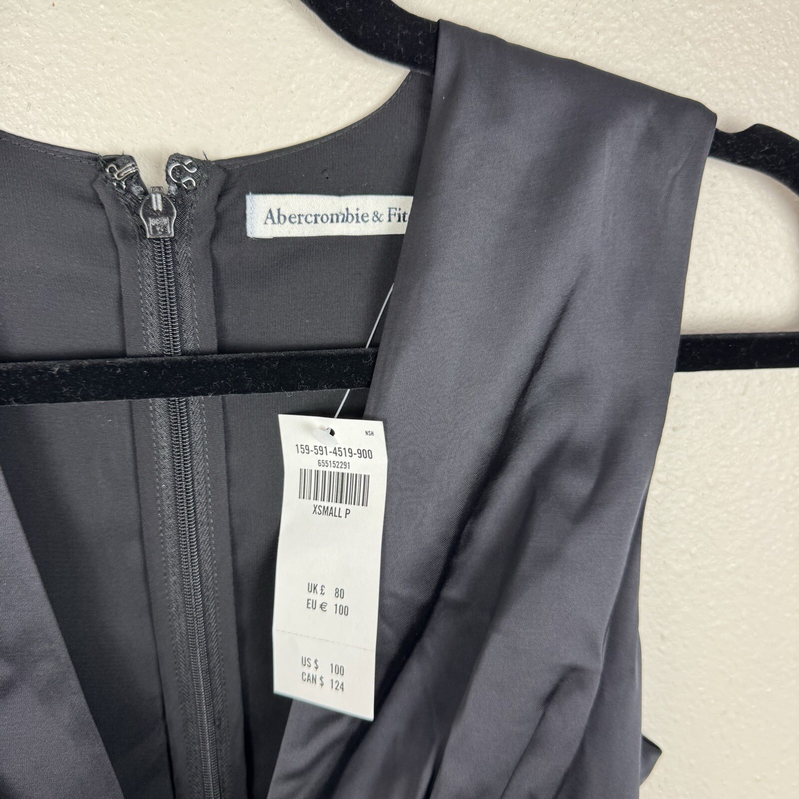 Abercrombie & Fitch Plunge Satin Mini Swing Dress Size XS Petite Black Shiny