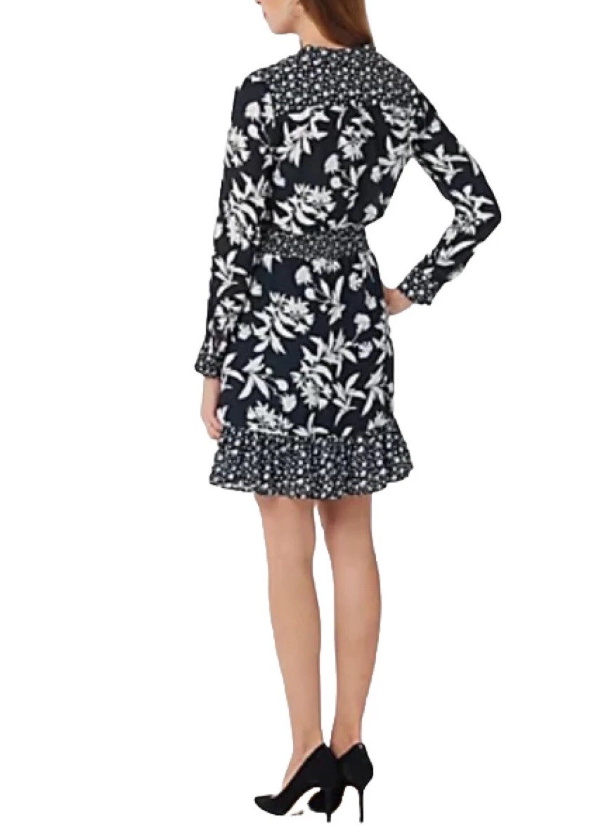 Sam Edelman Dress Women’s Medium Black White Botanic Tie Neck Printed Floral