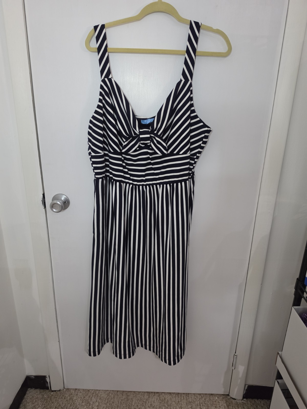 Draper James Navy & White Striped Knot Front Sleeveless Midi Dress 2XL Pockets