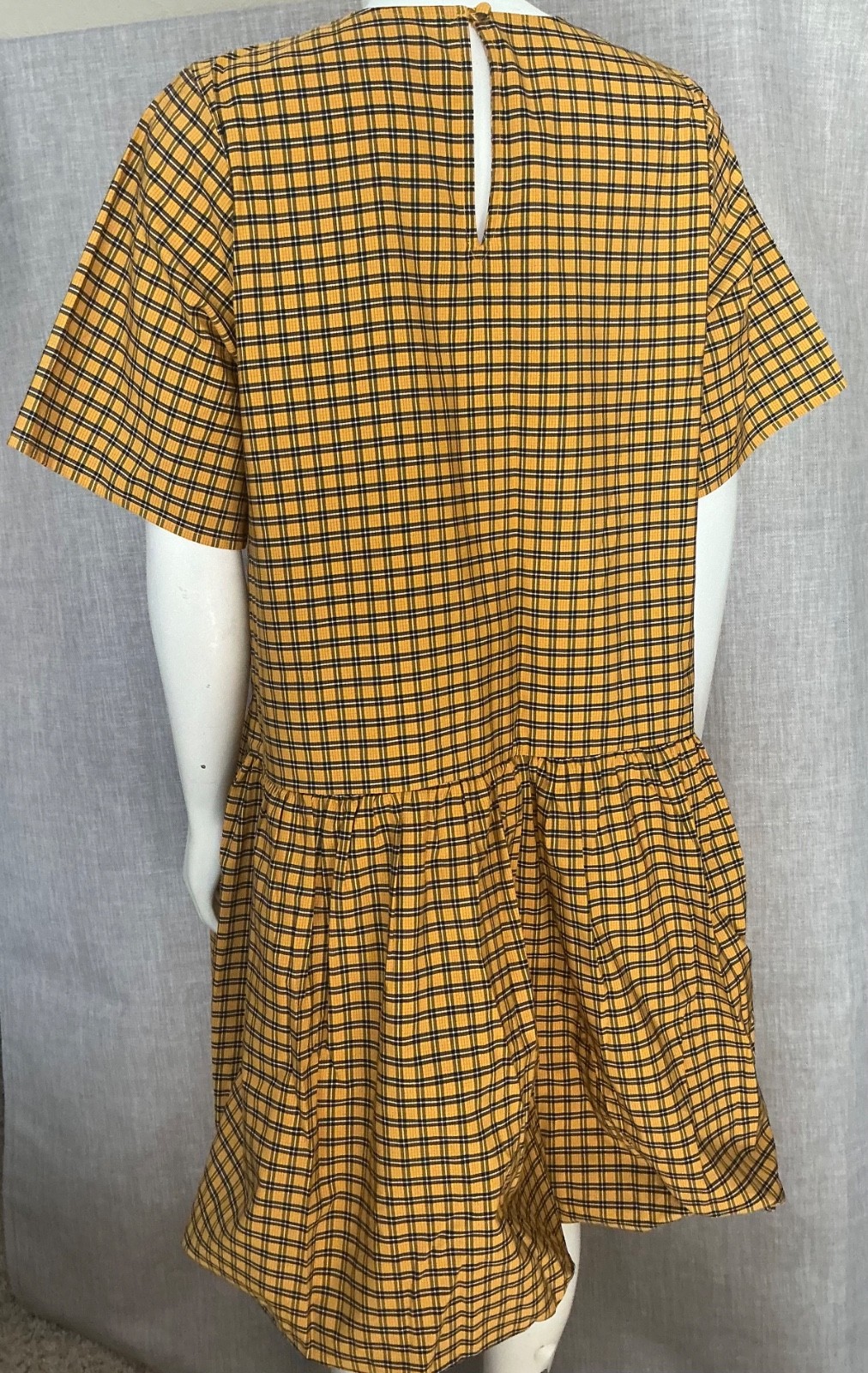 LEVI’S Aberdeen Taffeta Plaid Drop-Waist Dress with Pockets & Bubble Hem Size L
