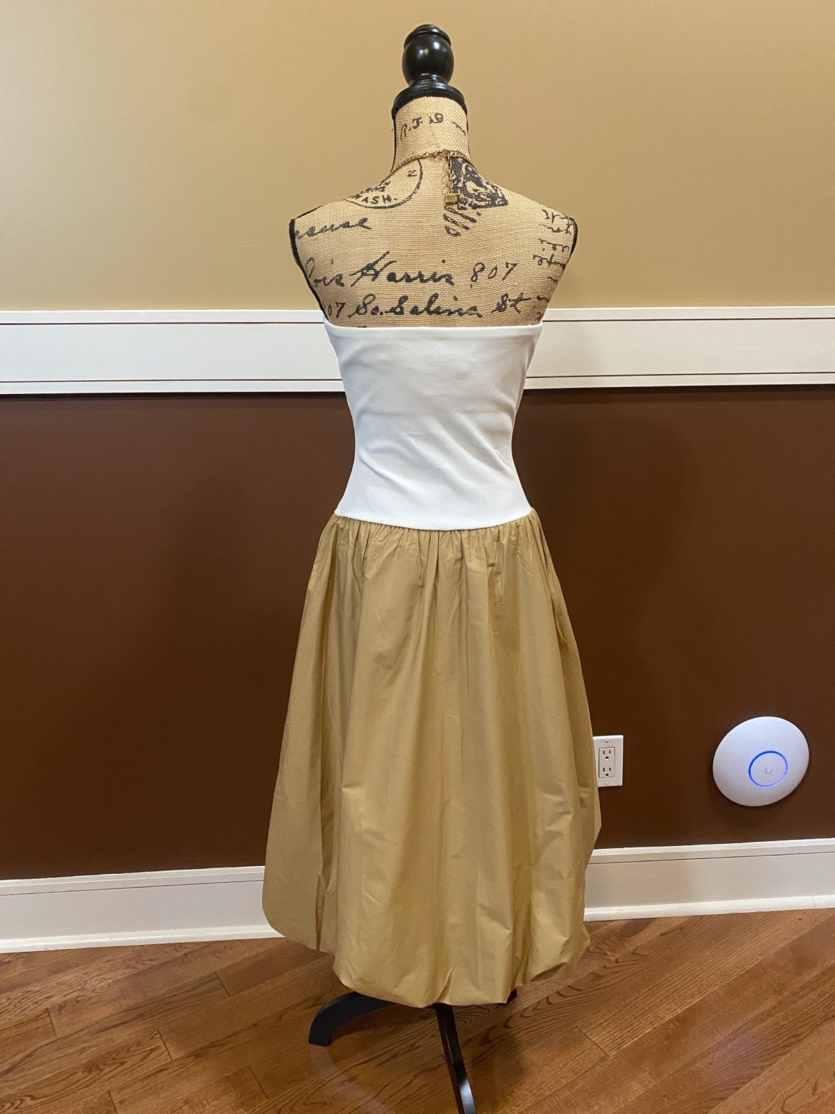 Steve Madden Women Oliver Taupe Strapless Midi Bubble Dress, Size Small, Pockets