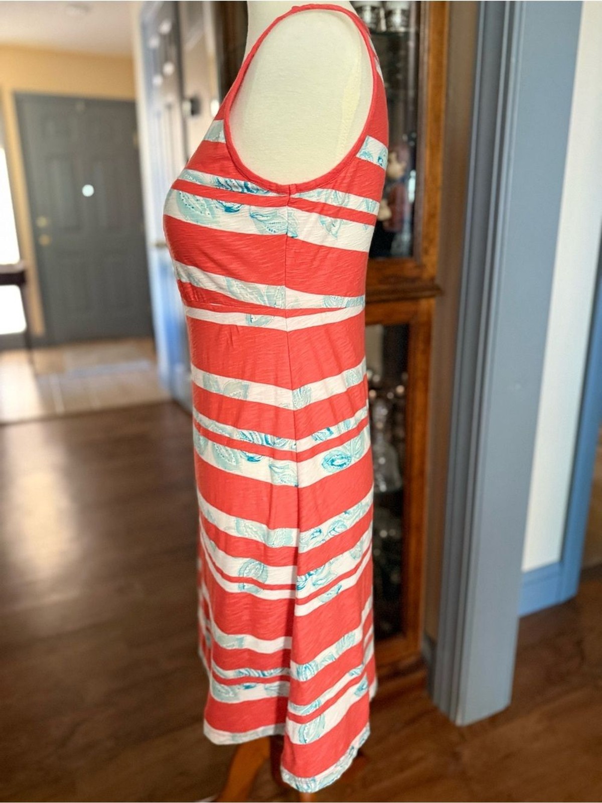 Tommy Bahama Coral, White & Light Blue Striped Tank Dress 100% COTTON