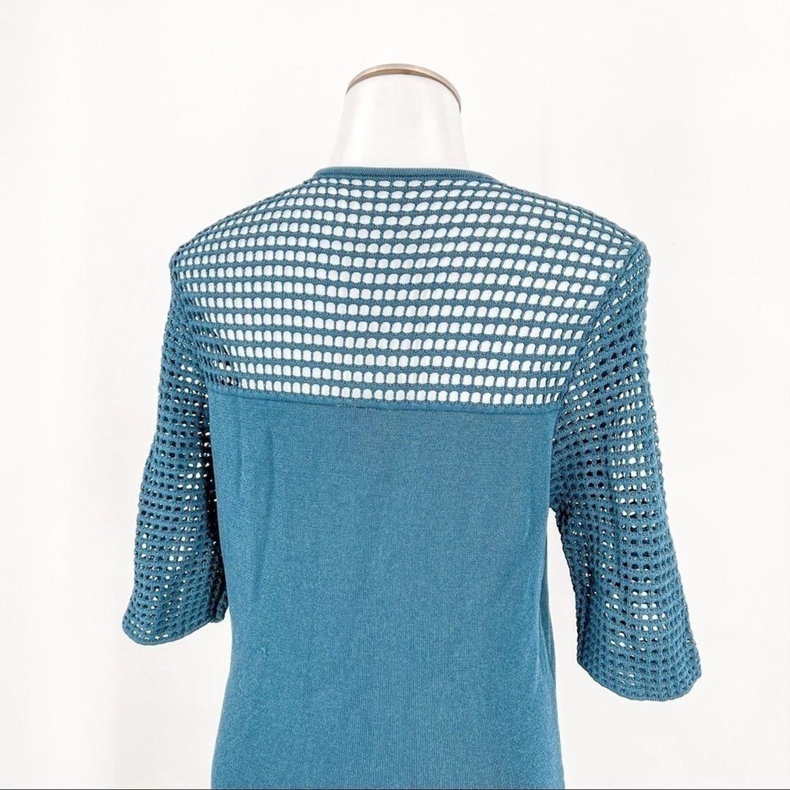 NANETTE LEPORE Ocean Teal Perforated Stretch Sweater Dress
