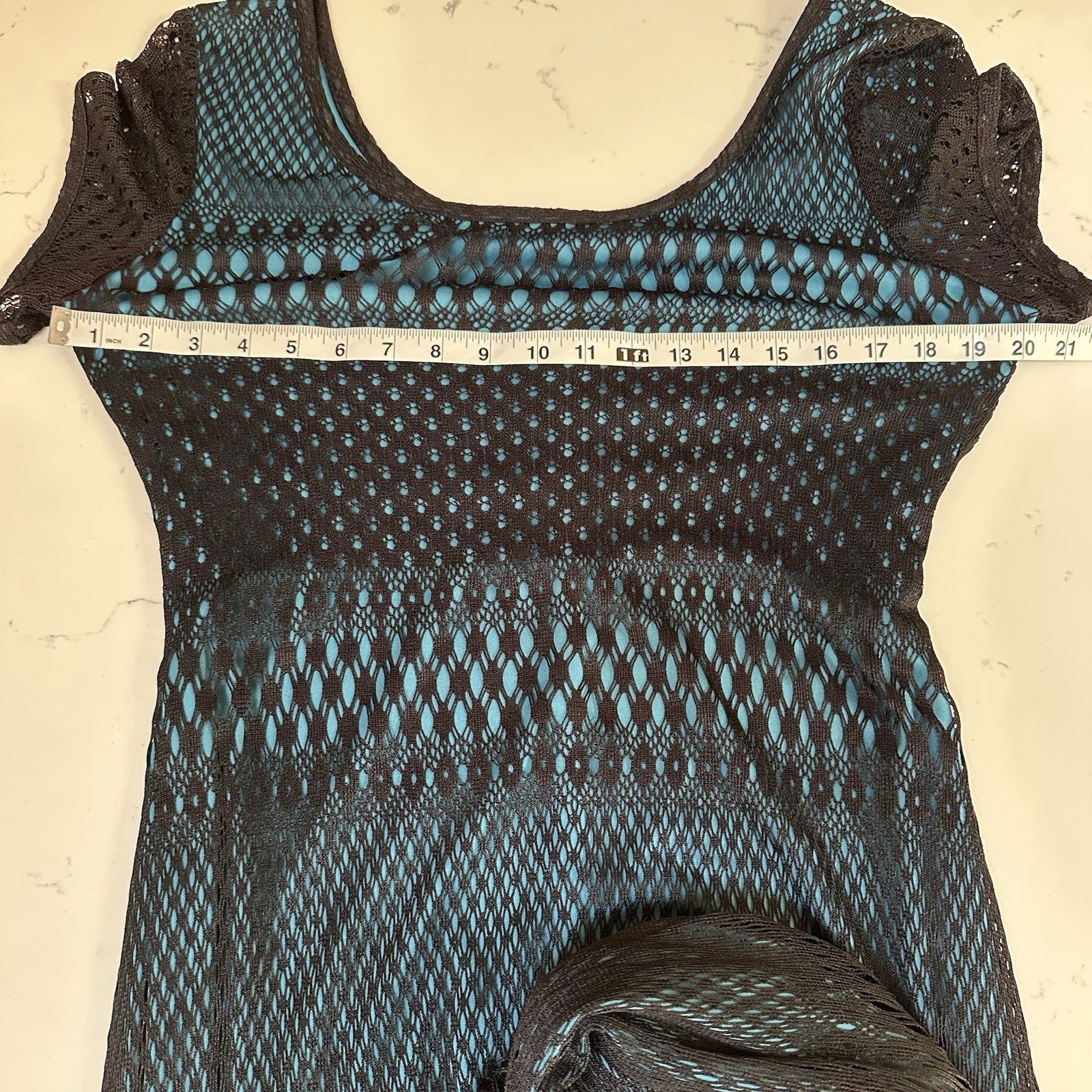 Vtg Maxi Dress Black Crochet Blue Lined 90s Y2K Whimsigoth Fairy Grunge Boho L