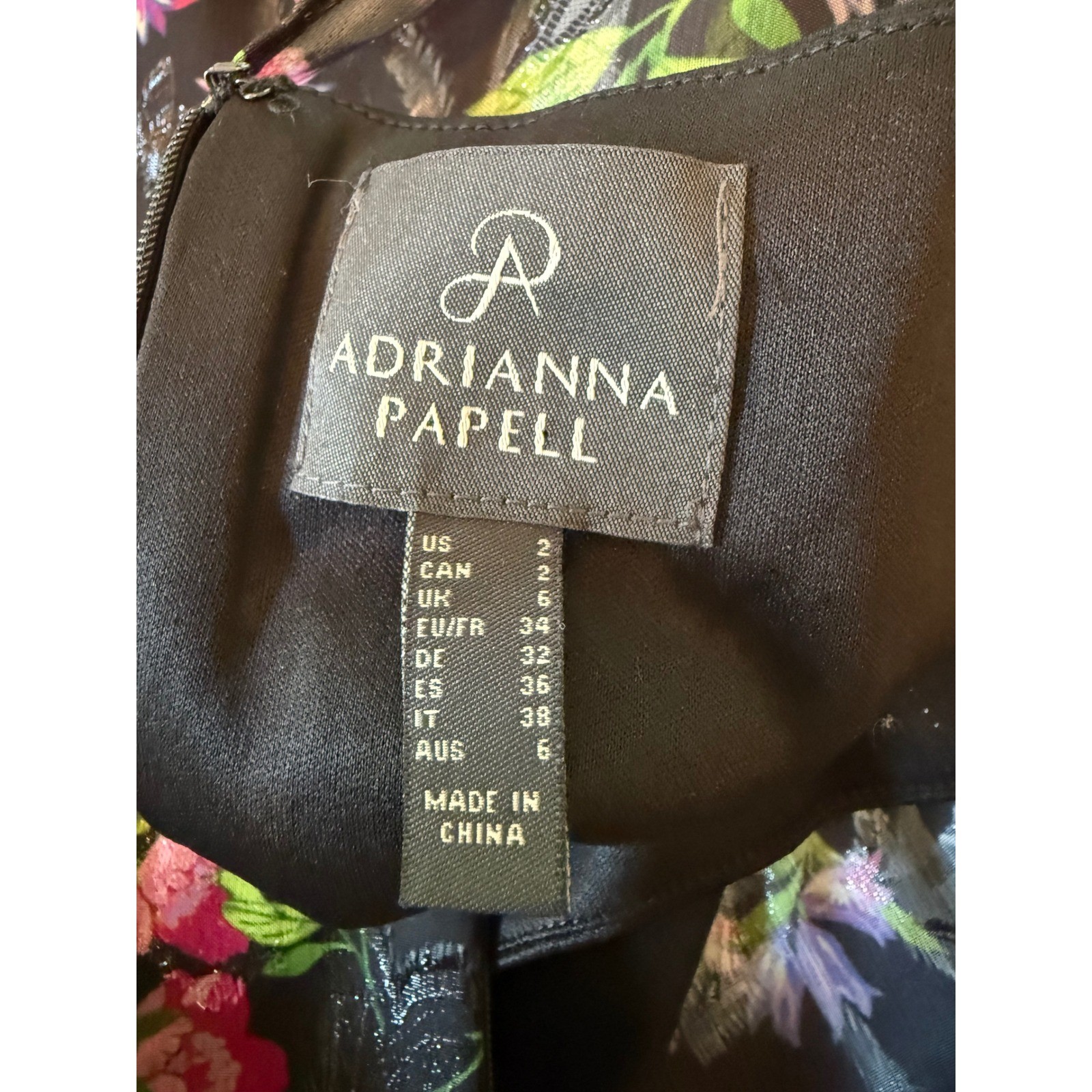 Adrianna Papell Black Floral Metallic Detail Ruffle Asymmetrical Dress 2