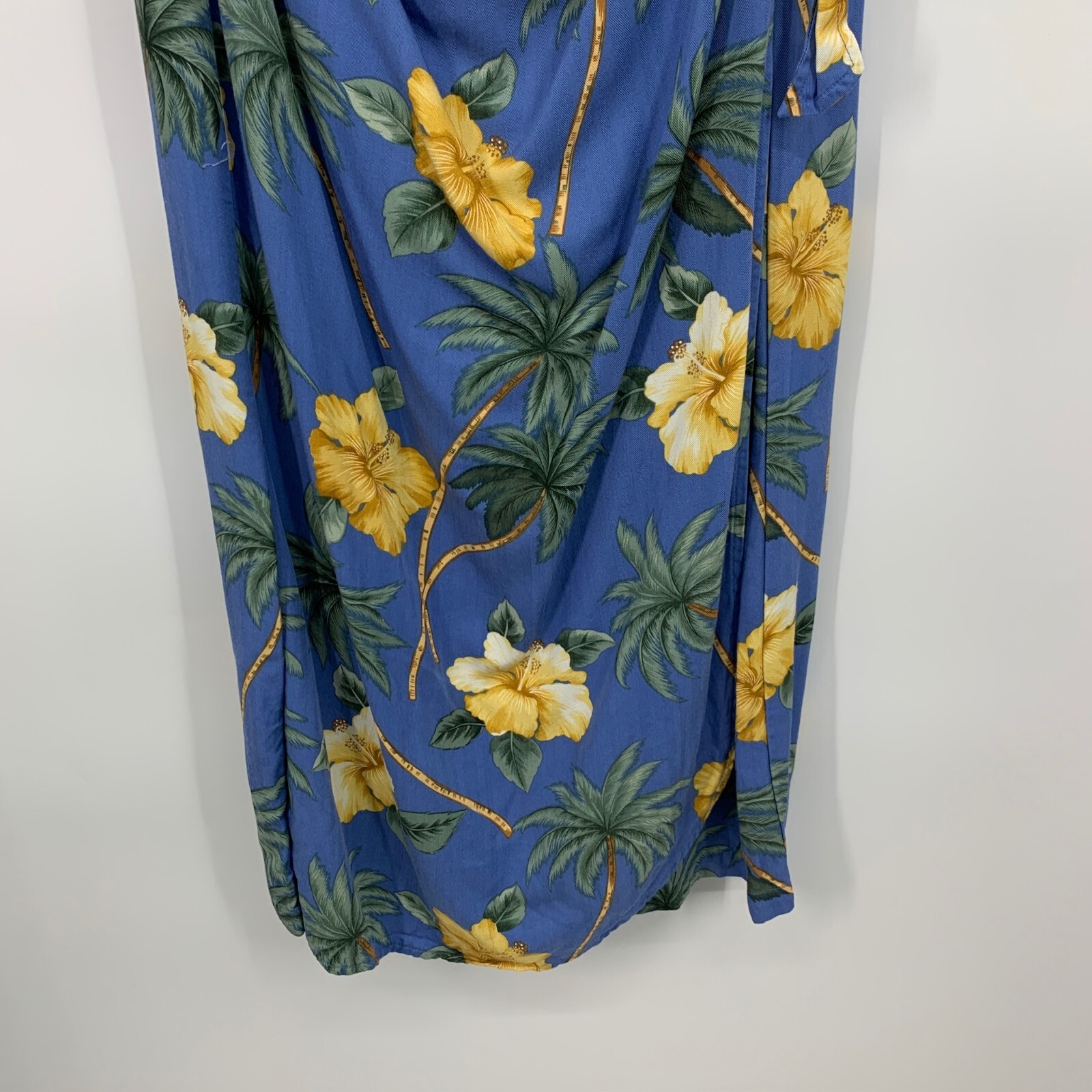 Caribbean Joe Dress Womens Size Large Blue Floral Midi Tie Waist Wrap Sleeveless