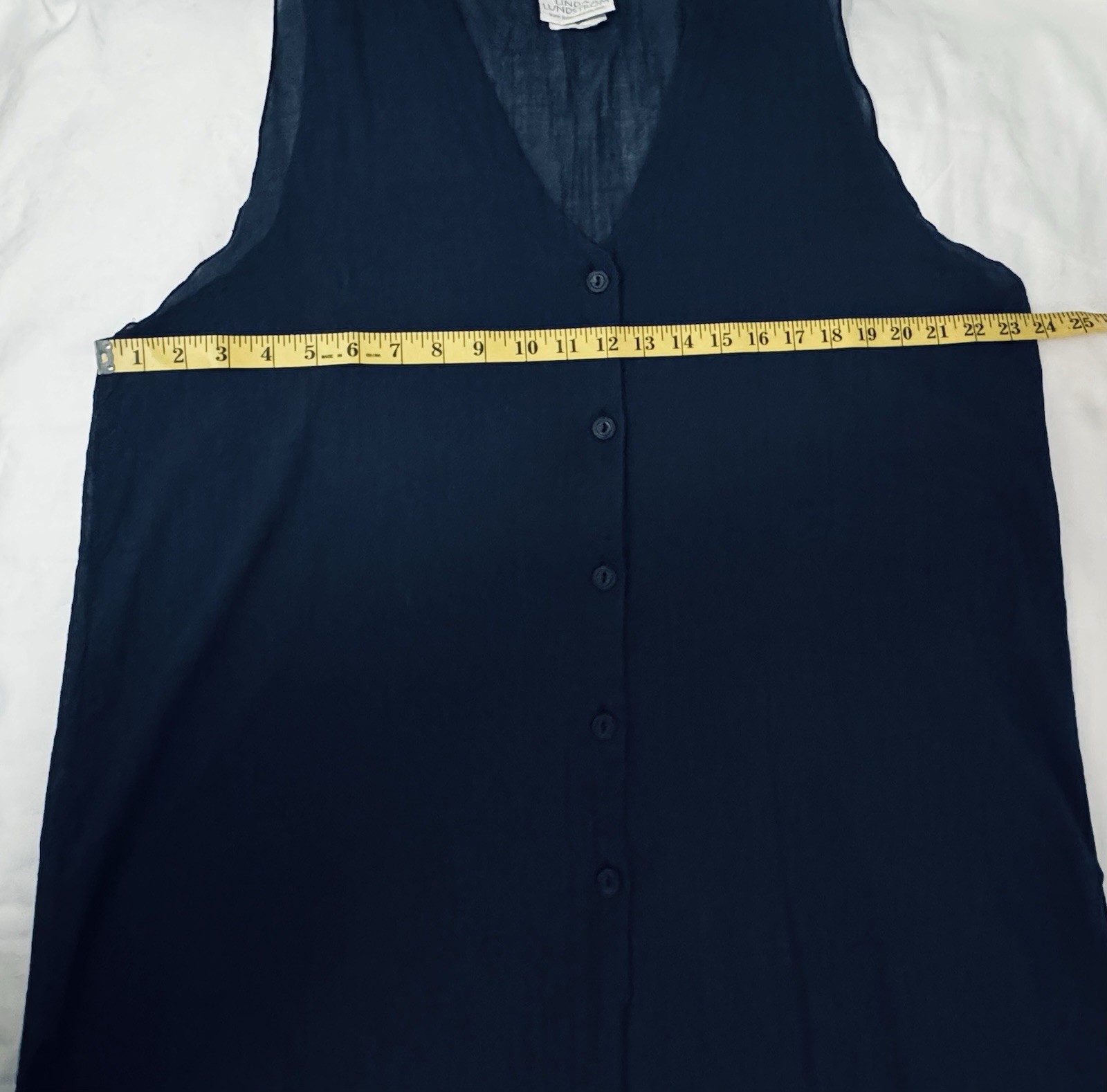 EUC Linda Lundstrom navy blue maxi tunic dress buttons at the front M (L-XL)