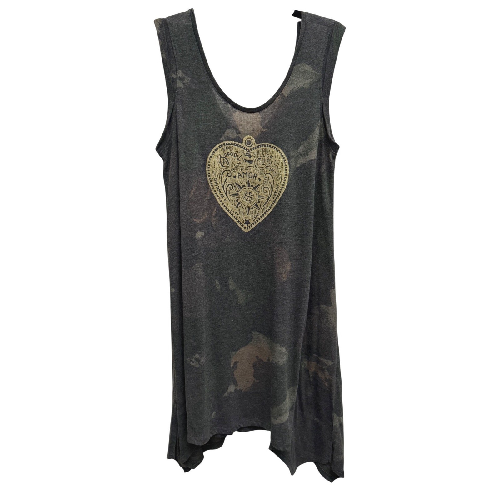 Alternative Earth Camo Graphic Tank Dress XL Amor Heart Sleeveless Boho Festival