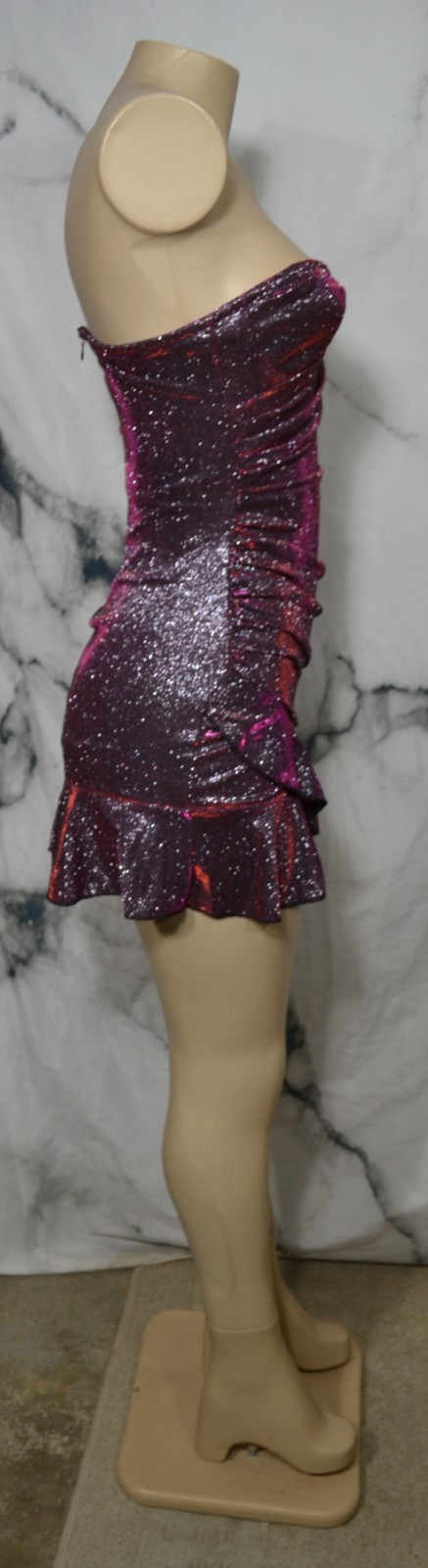 AKIRA Sparkly Purple Strapless Mini Dress XS Ruffle Hem Lined BodyCon Party