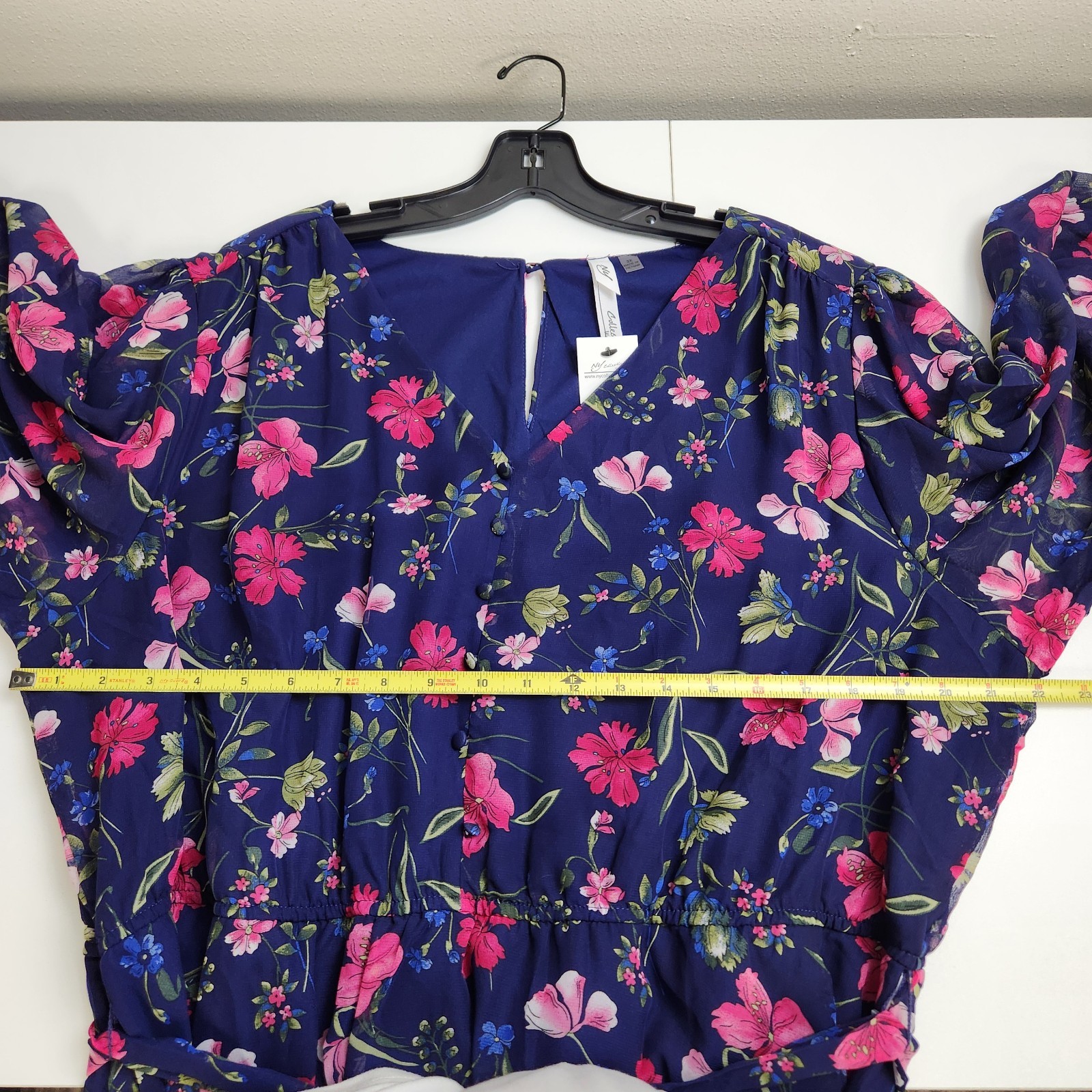 NY Collection Belted V Neck Floral Print Navy Dress Womens Size 3X NWT