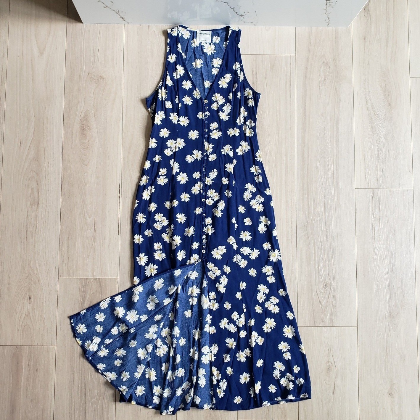 Privacy Please Daisy Maxi Dress Womens Medium Blue Floral Button Front Boho