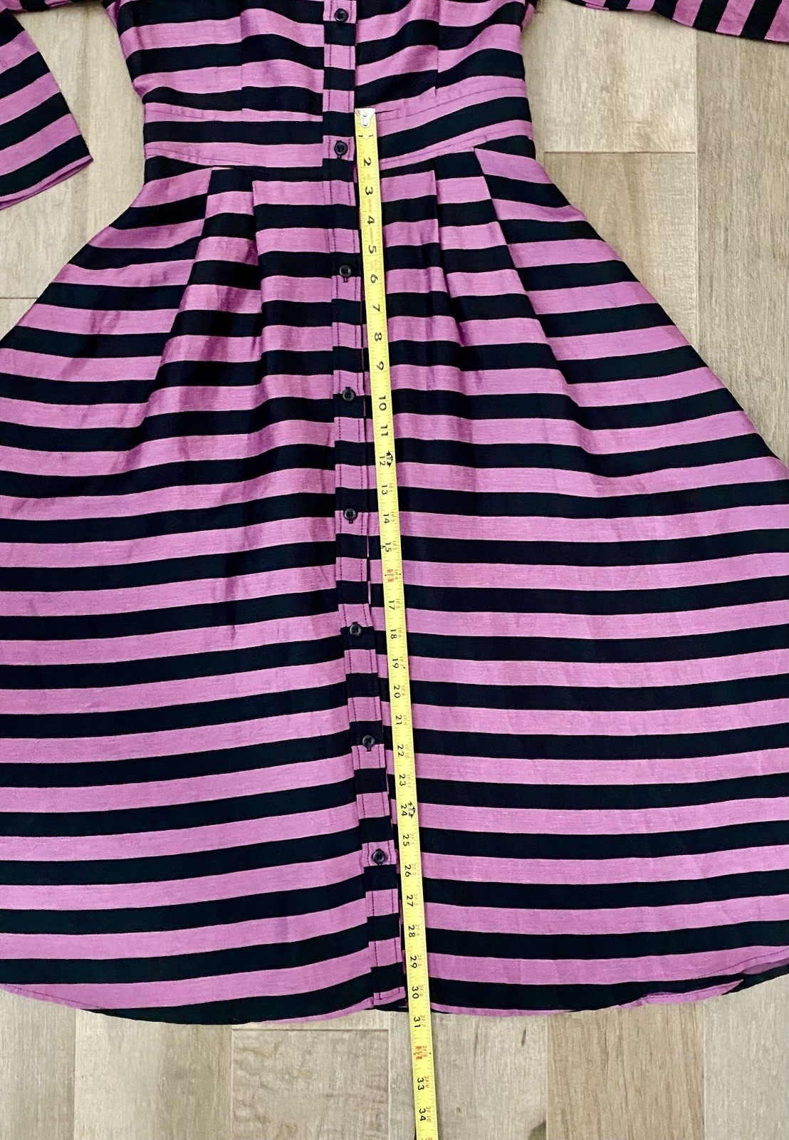 Never A Wallflower Button Down LS A-Line Dress Fuchsia Black Stripe Linen XS NWT