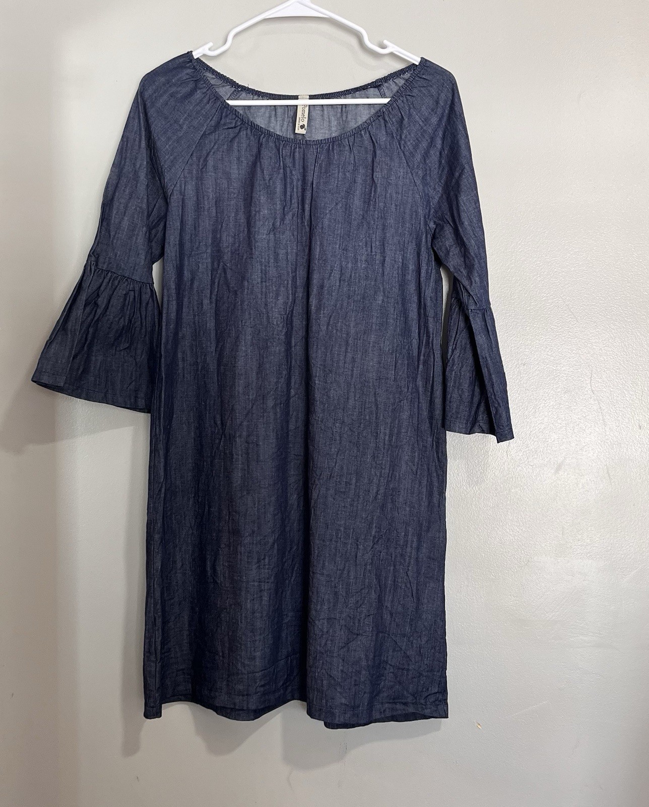 Pomelo Denim Midi Dress Bell Sleeves Size Med Blue
