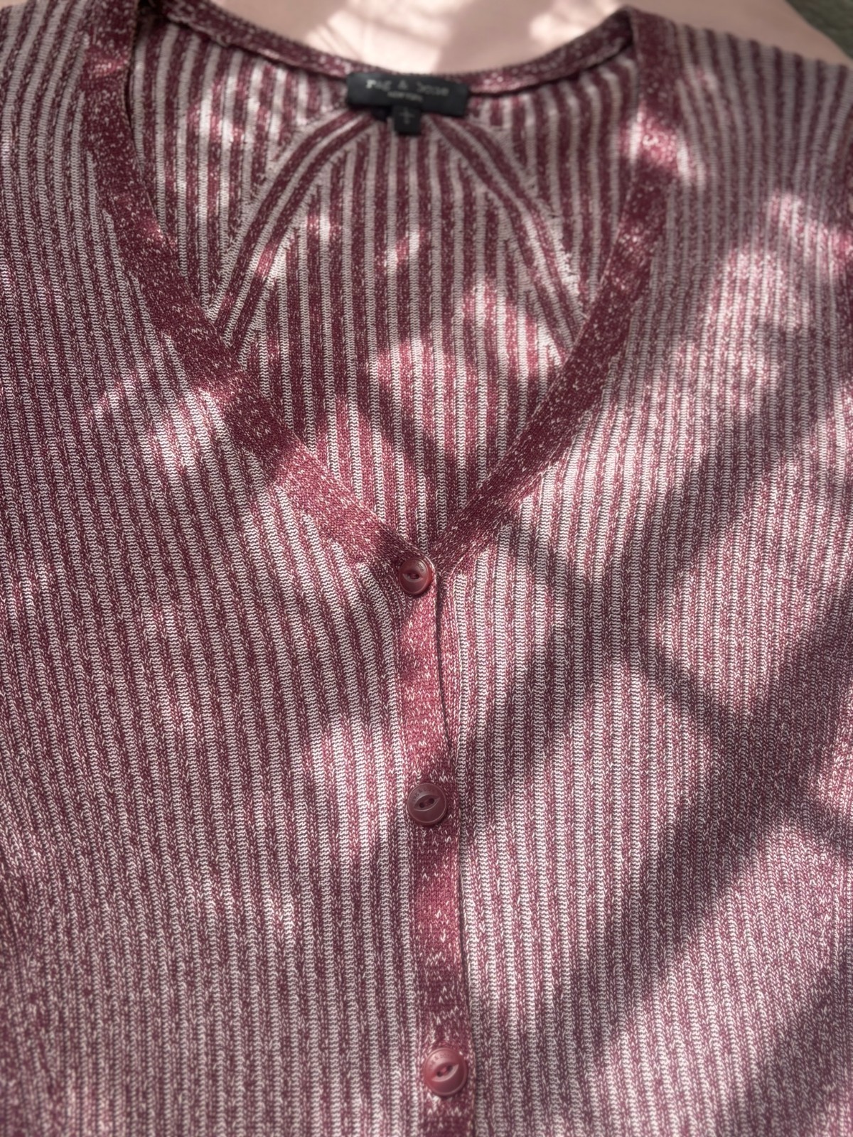 Rag & Bone NY Ribbed Button Front Knit Sweater Dress Cardigan Burgundy Large