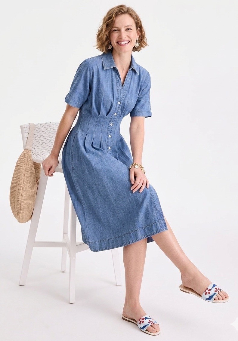 On 34th Women’s Cotton Denim Pleated Shirtdress, Large