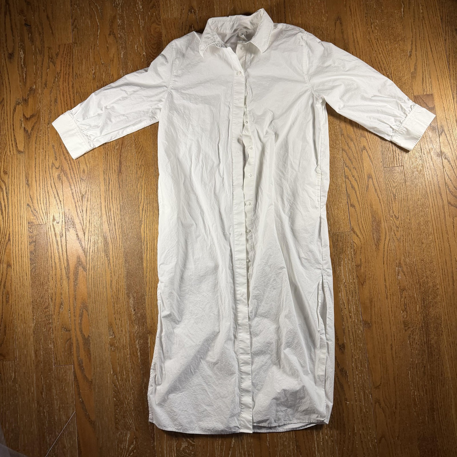 H&M Dress Womens Small White Shirt Dress Button Casual Workwear Minimalist