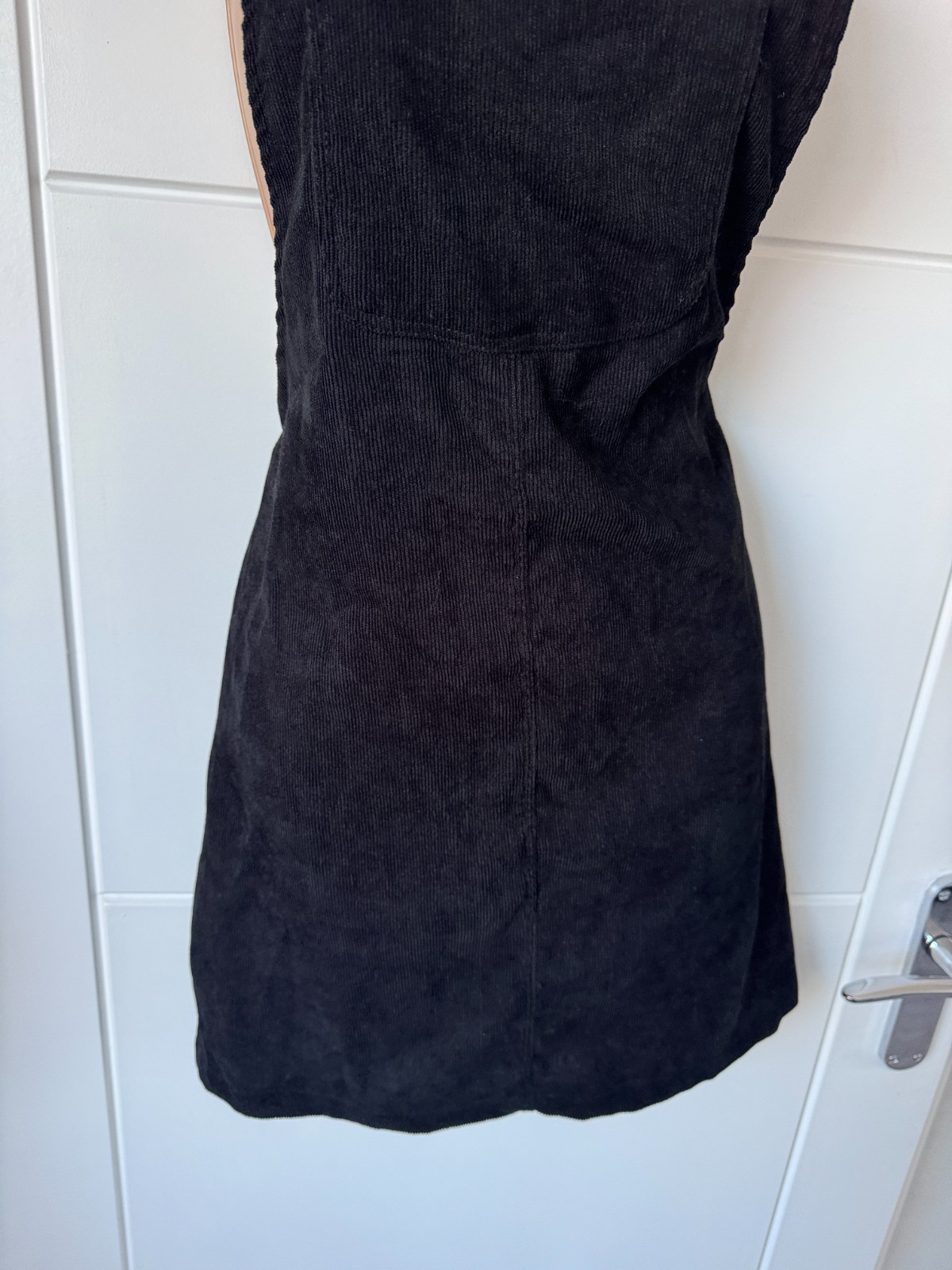 SHEIN Black Corduroy Pinafore Dungaree Mini Dress Pocket Detail S UK 8-10 B92