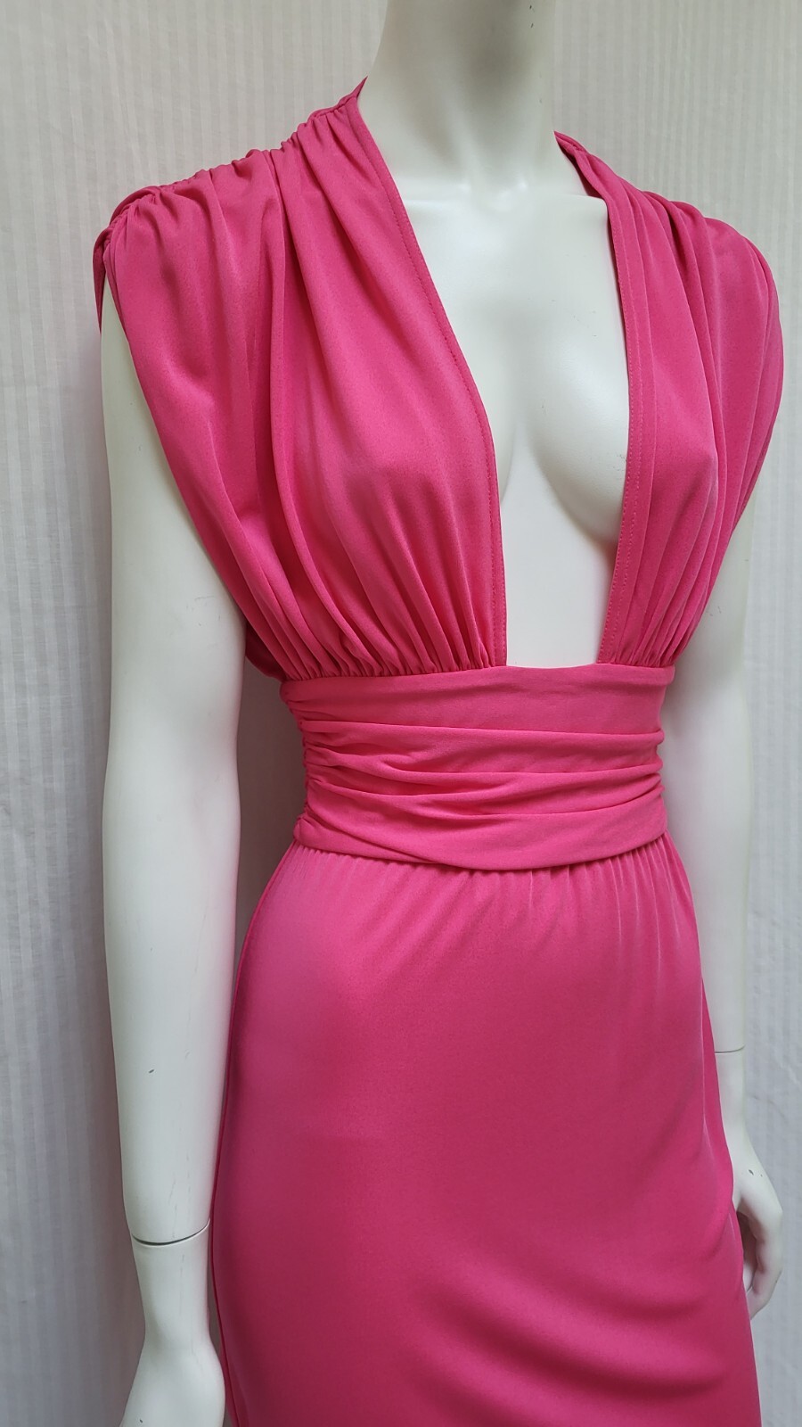 CELINE Pink Viscose Jersey Knit Plunging Neckline Dress – Size EU 38 / US XS/S