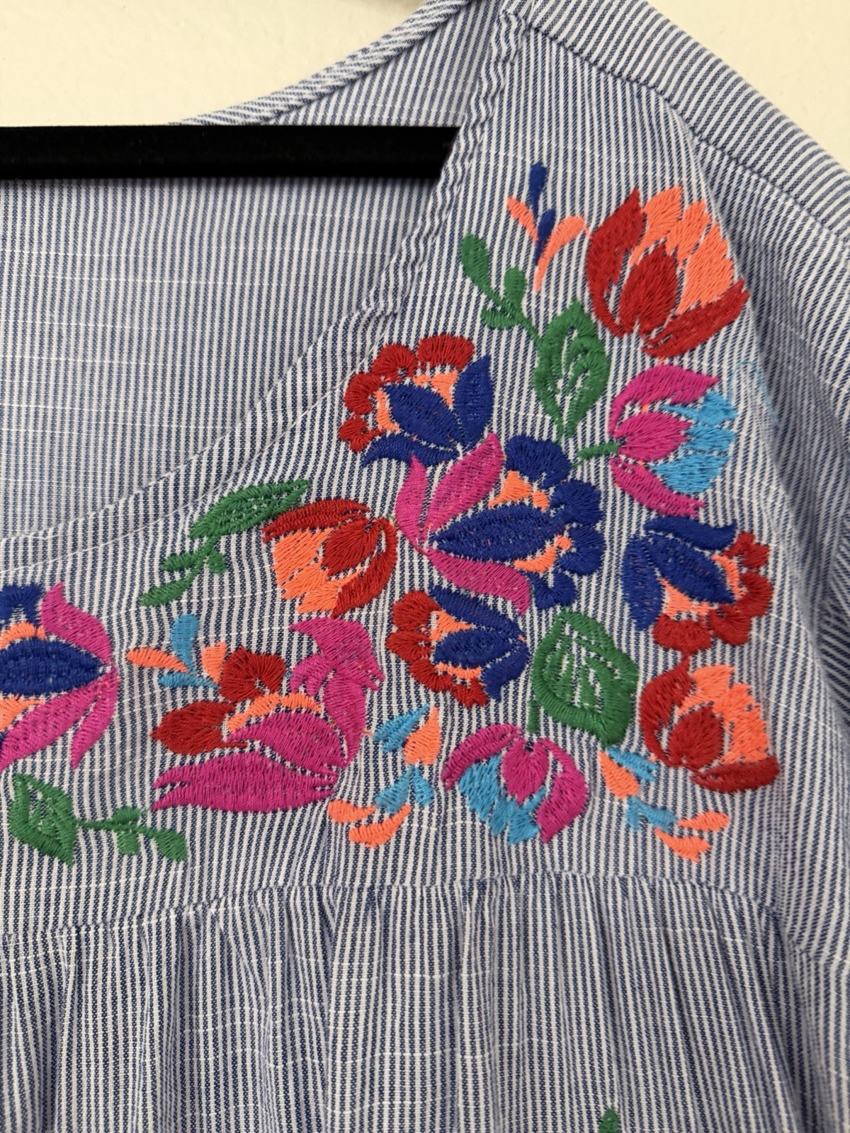 Light Blue Embroidered Floral Mini Dress 3X 100% cotton. D034