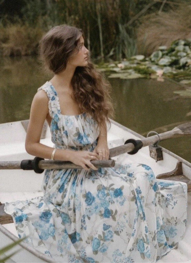 Spell & The Gypsy Garden Rose Dress Size AU/UK S US 4 White Blue Floral Strappy