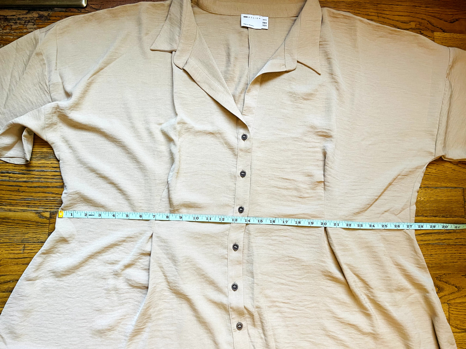 ASOS DESIGN Curve Button Through Waist Midi Shirt Dress In Beige US 26/UK30 NWT