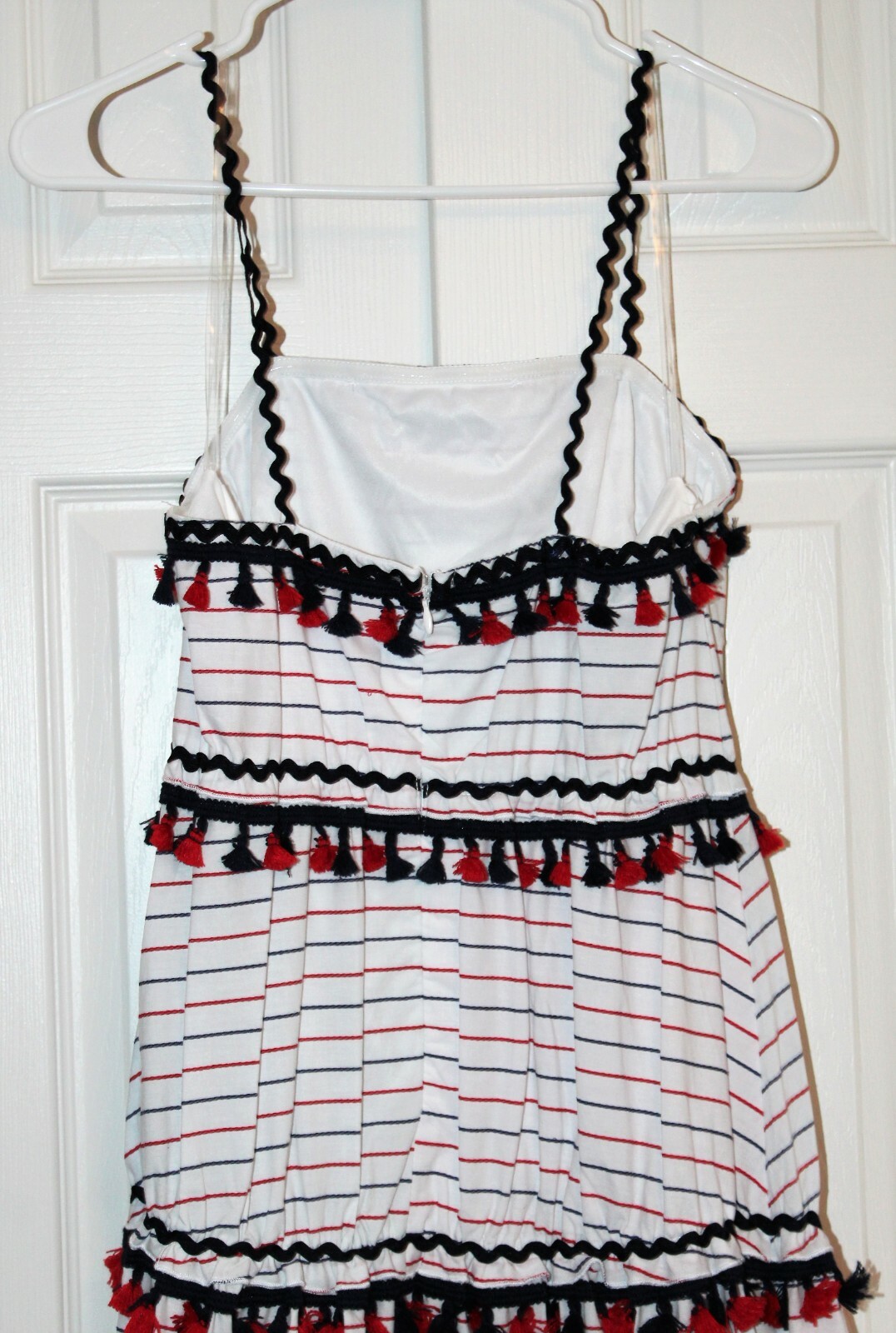 New L’ATISTE Boho Tiered White Blue Red Cotton Maxi Dress Size Medium or Large